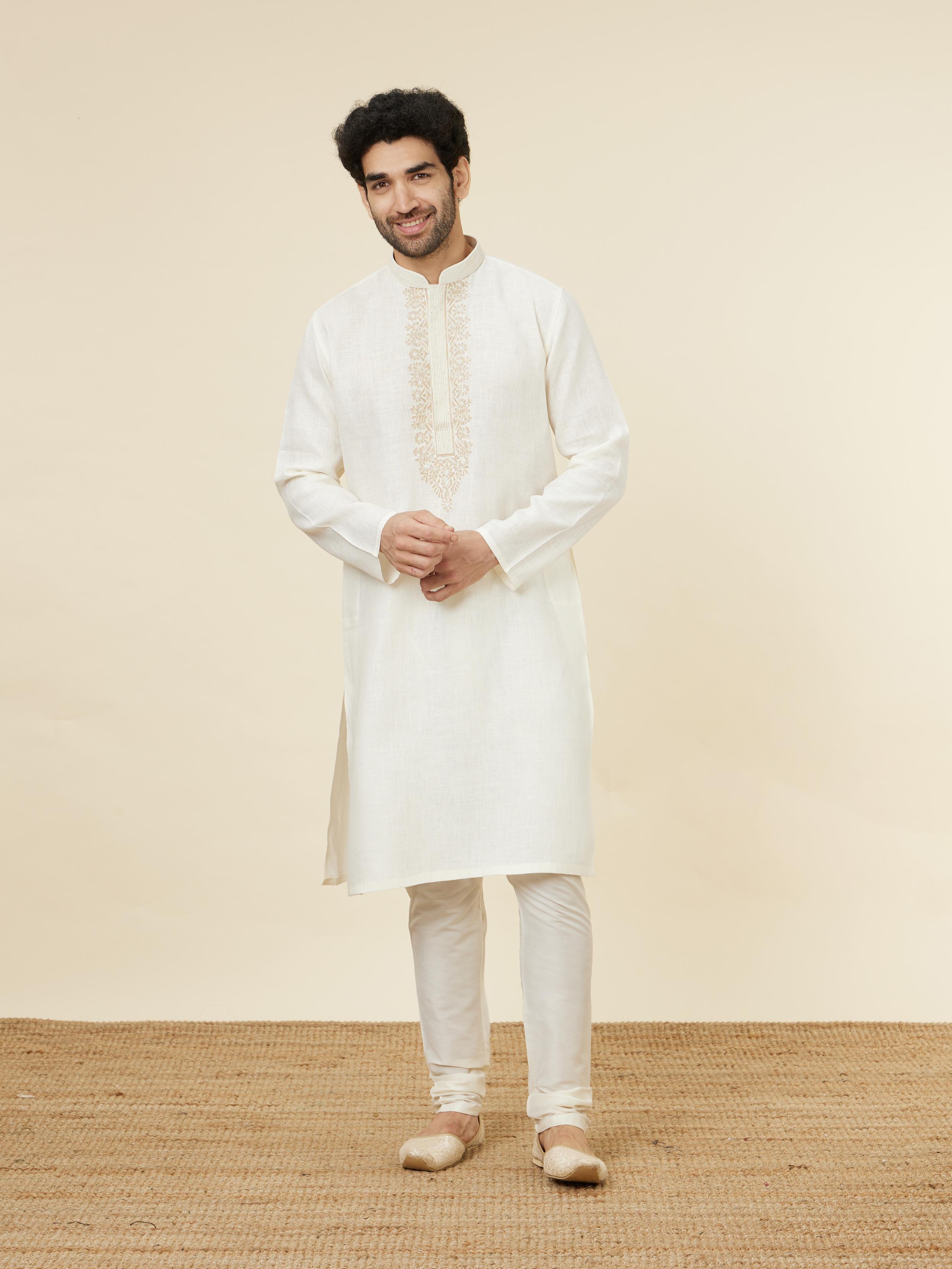 Twamev Men Cream Connection Kurta Set