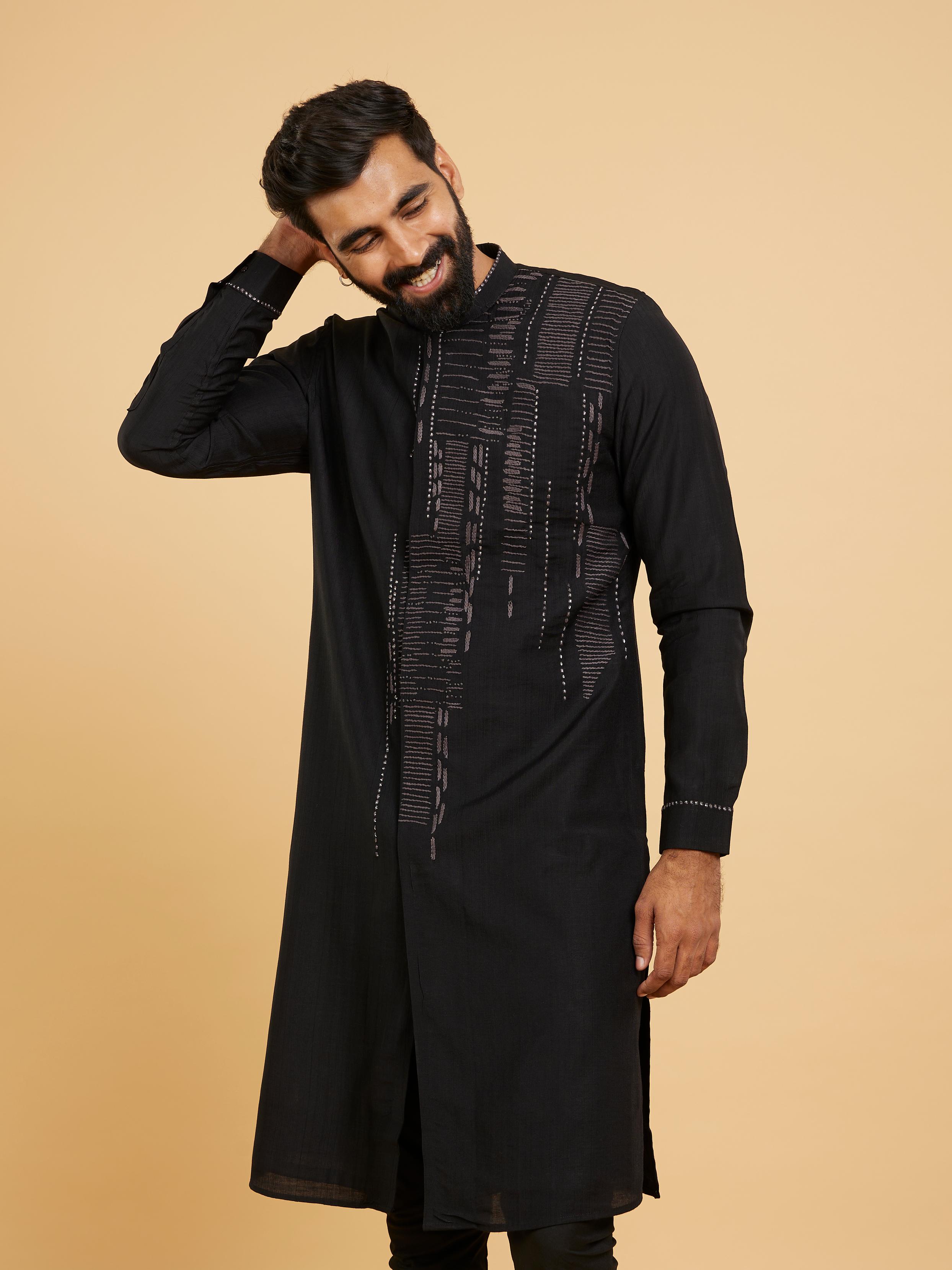 Twamev Men Black Splendour Kurta Pajama