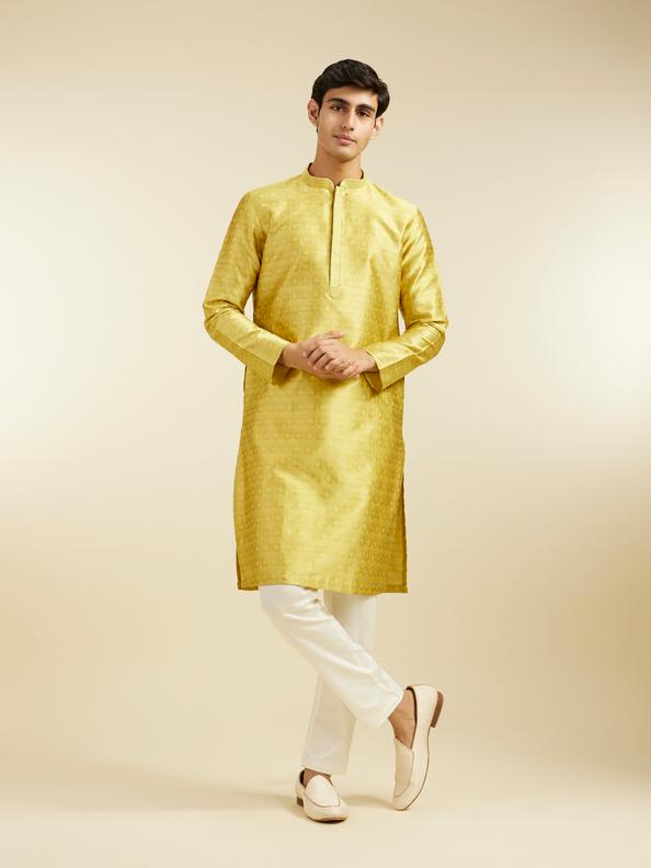 Diwas Men Mehndi Green Star Self Patterned Kurta