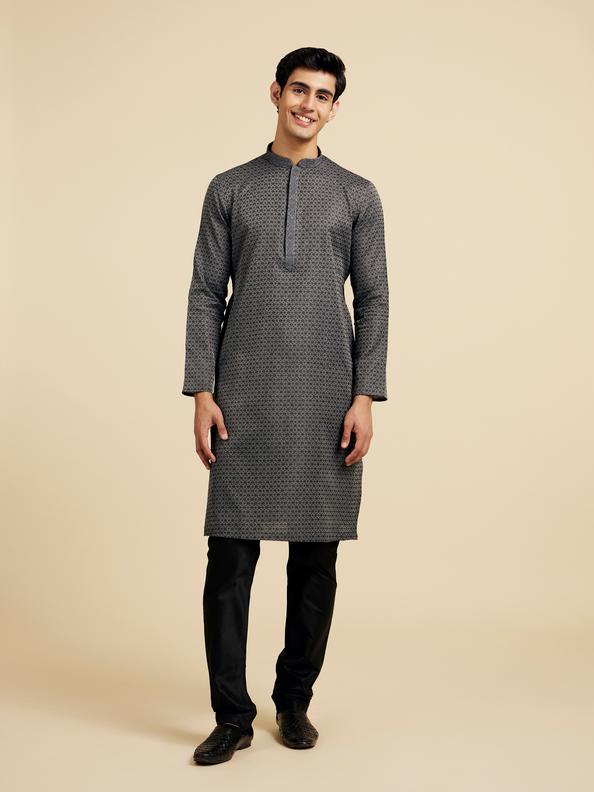 Diwas Men Battleship Grey Kurta with Circular Buta Motifs
