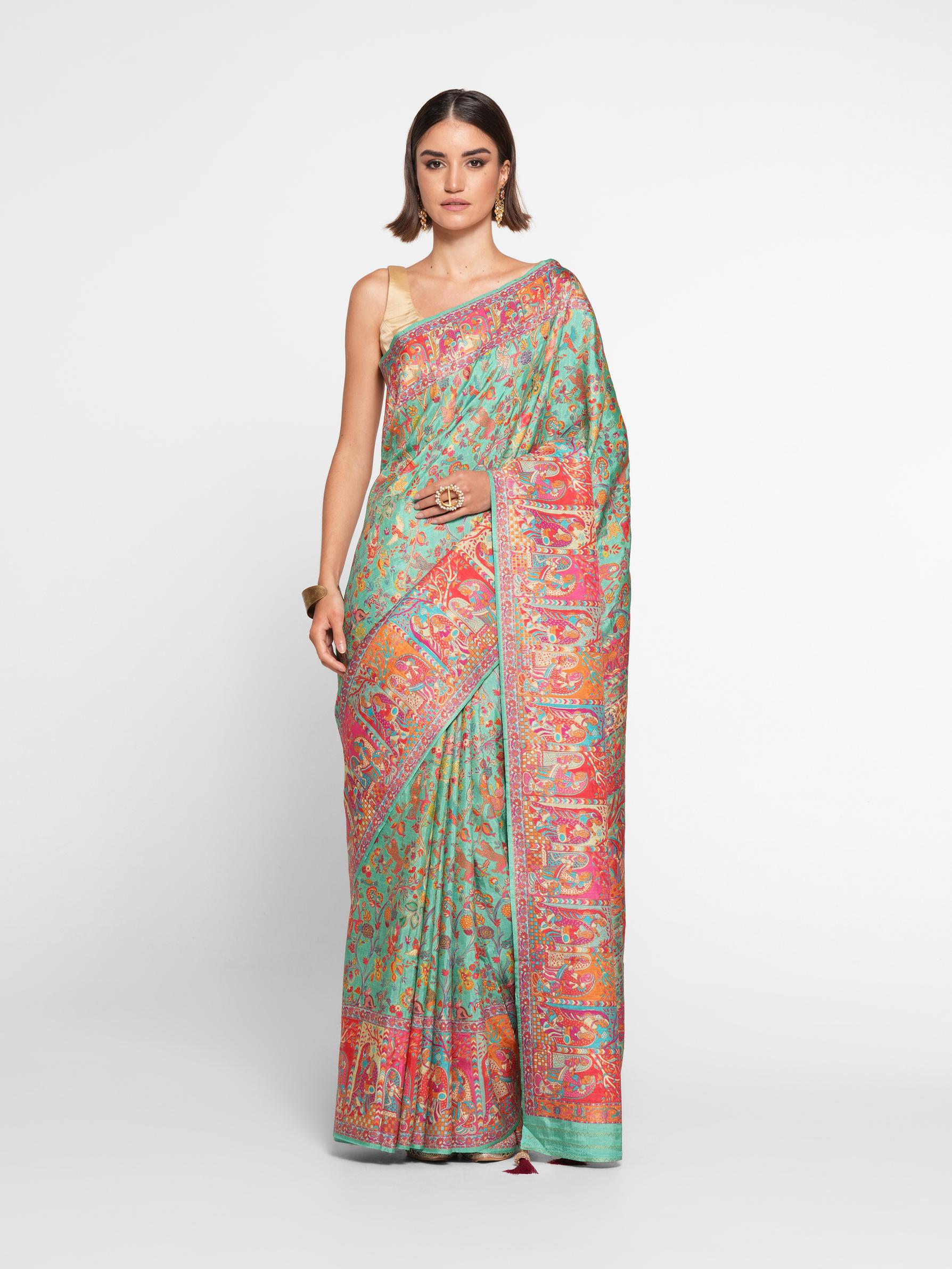 Twamev Women Emerald Sea Green Saree