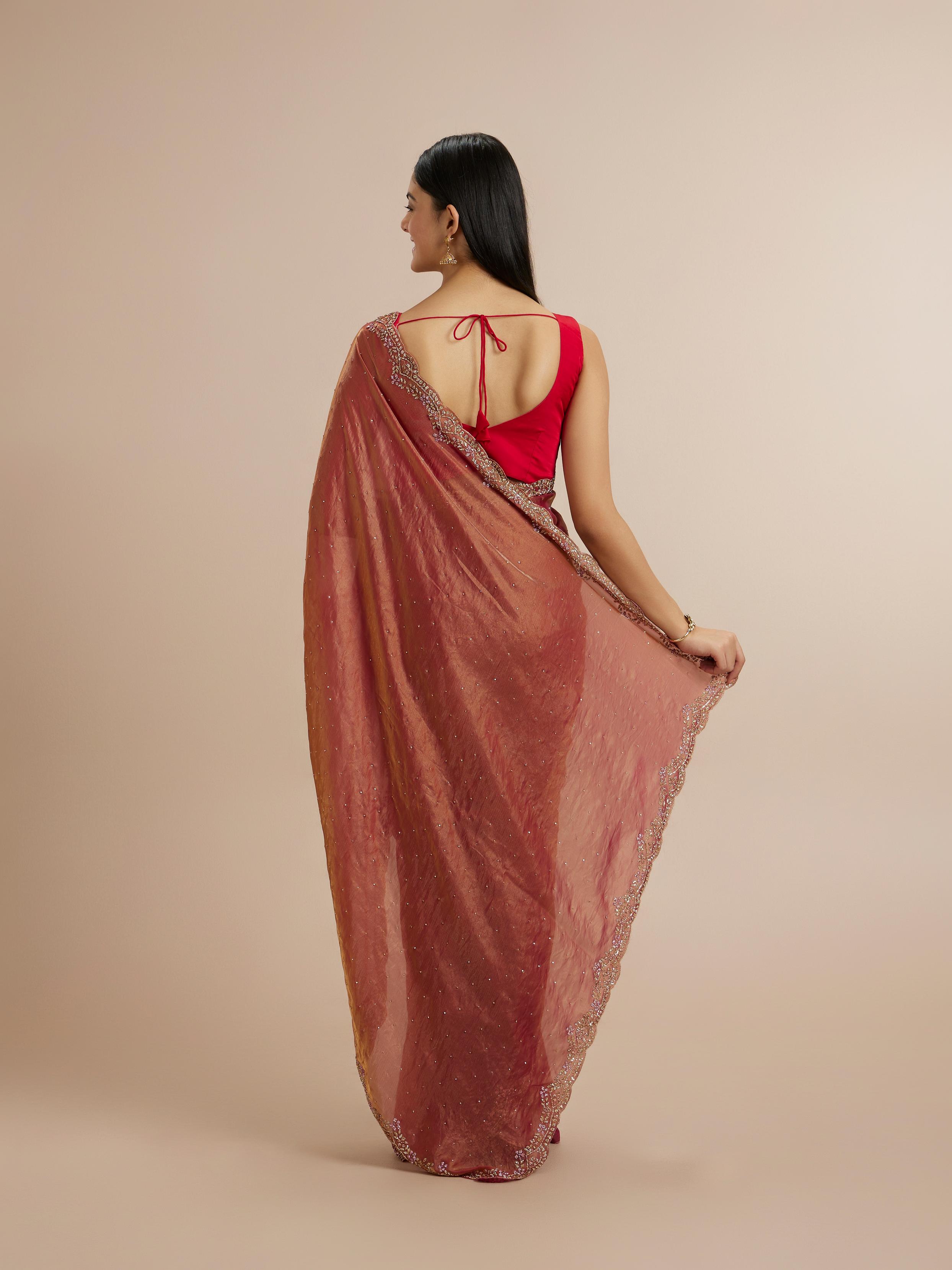 Twamev Women Radiant Rust Red Satin Saree
