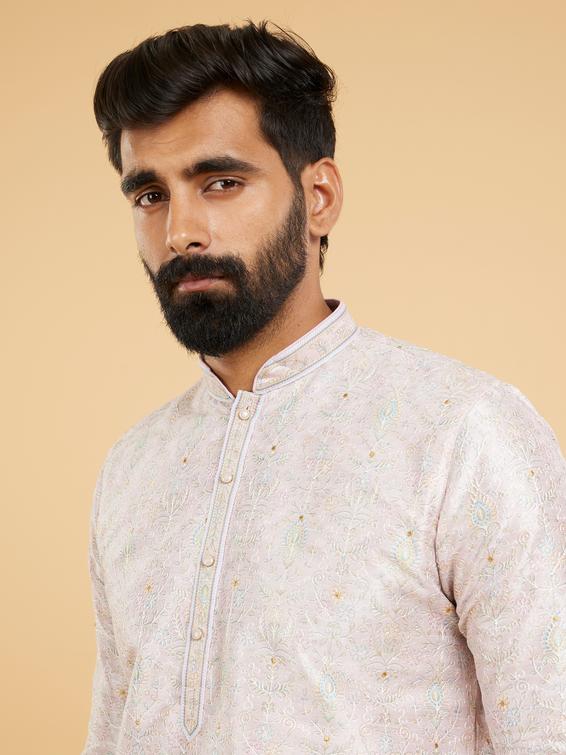 Twamev Men Soft Lilac Botanical Printed Kurta Set