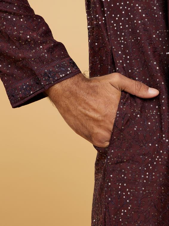 Twamev Men Glamorous Wine Kurta Set with Dupatta