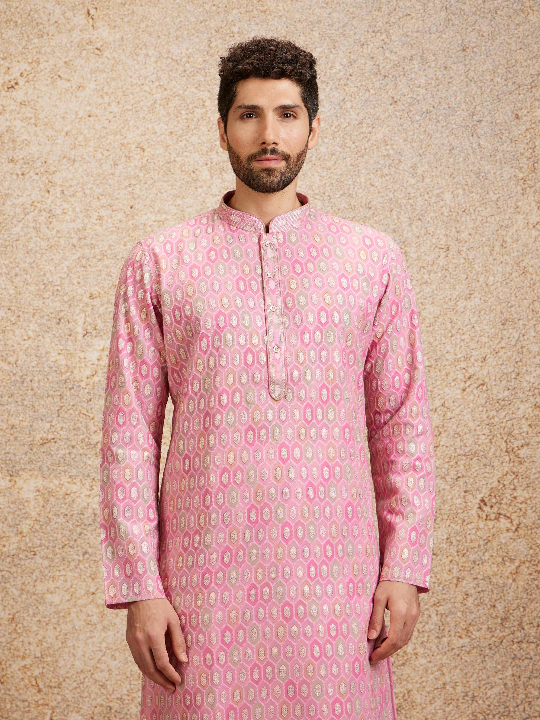 Twamev Men Georgette Pink Glory Kurta Pajama