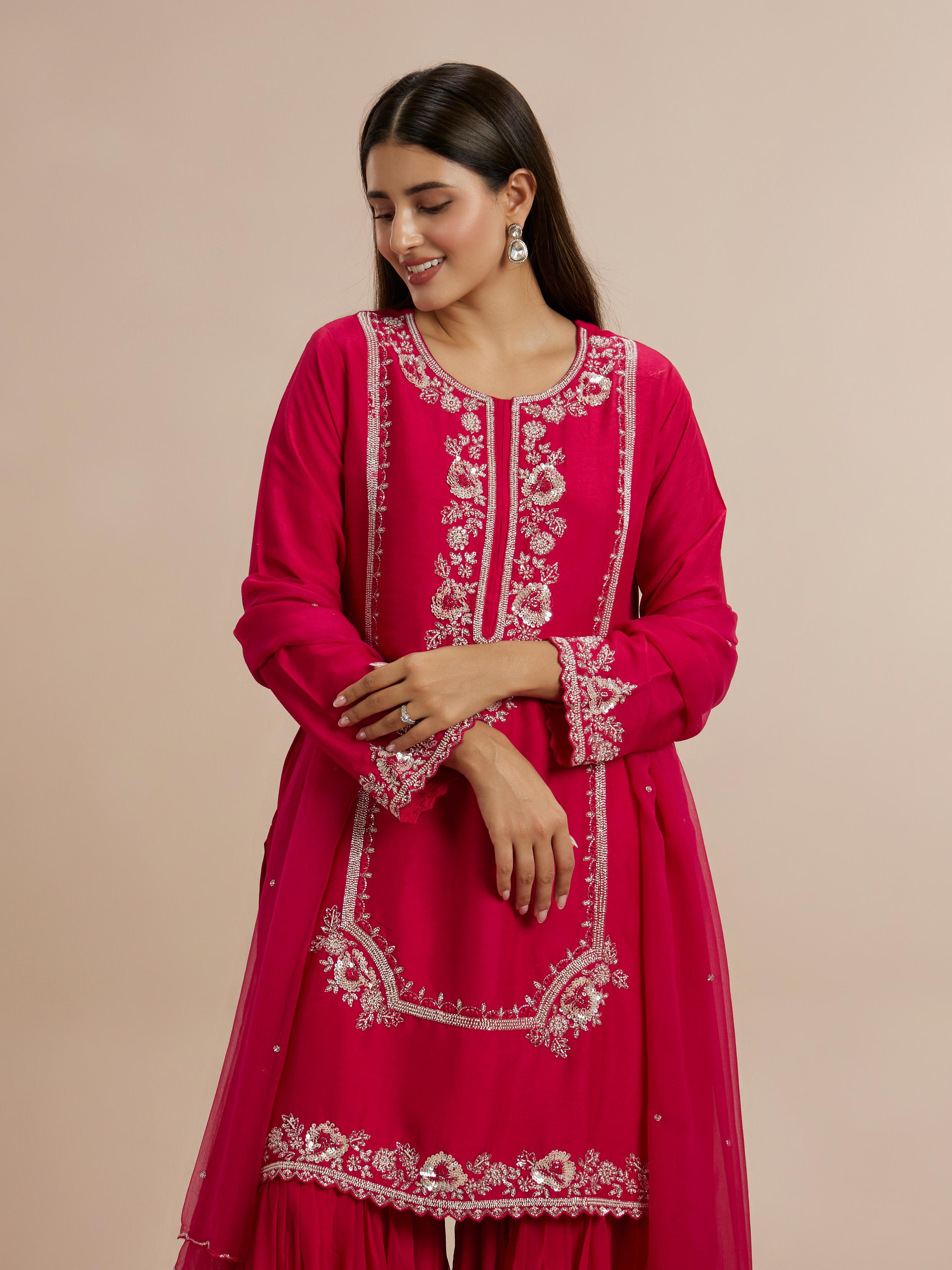 Twamev Women Resplendent Rani Pink Stitched Suit