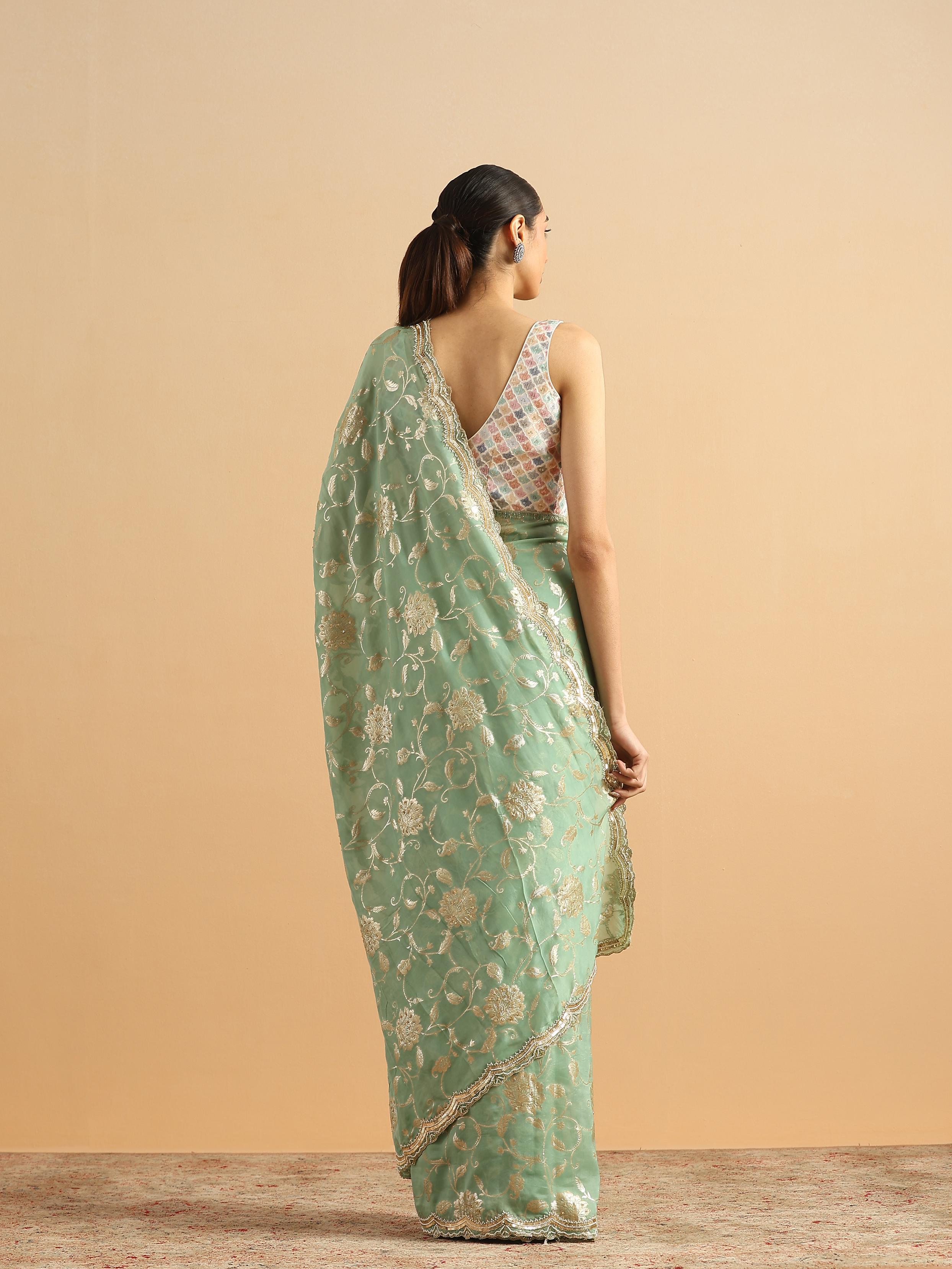 Twamev Women Whispering Pista Green Organza Saree