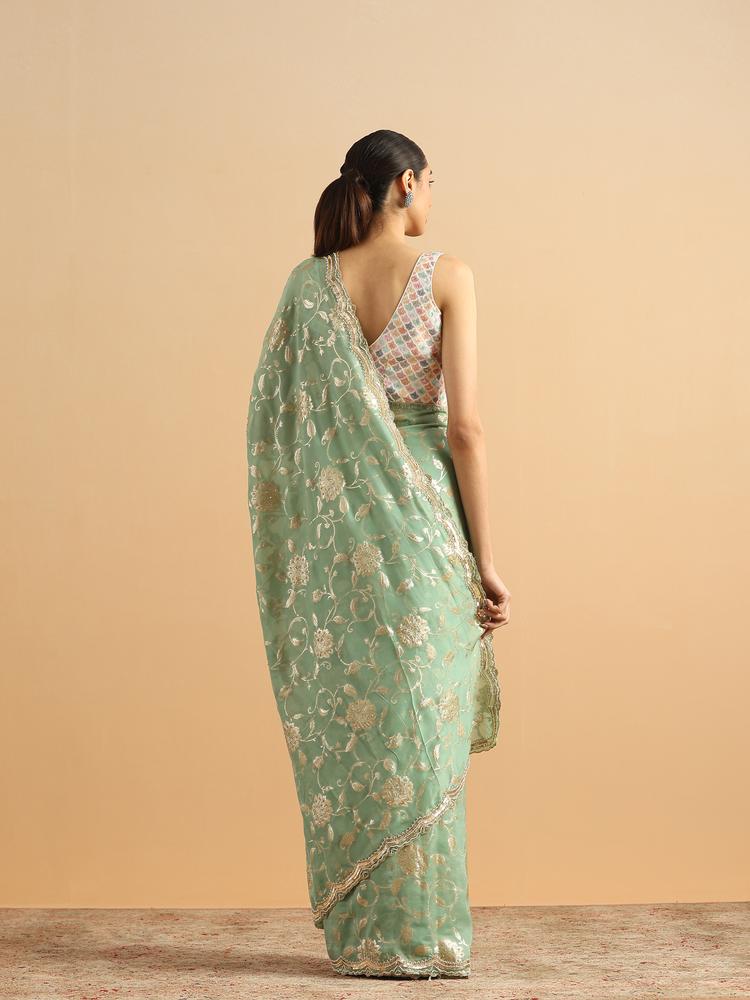Twamev Women Whispering Pista Green Organza Saree