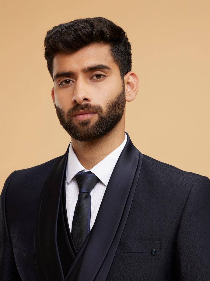 Twamev Men Dark Blue Suit Set
