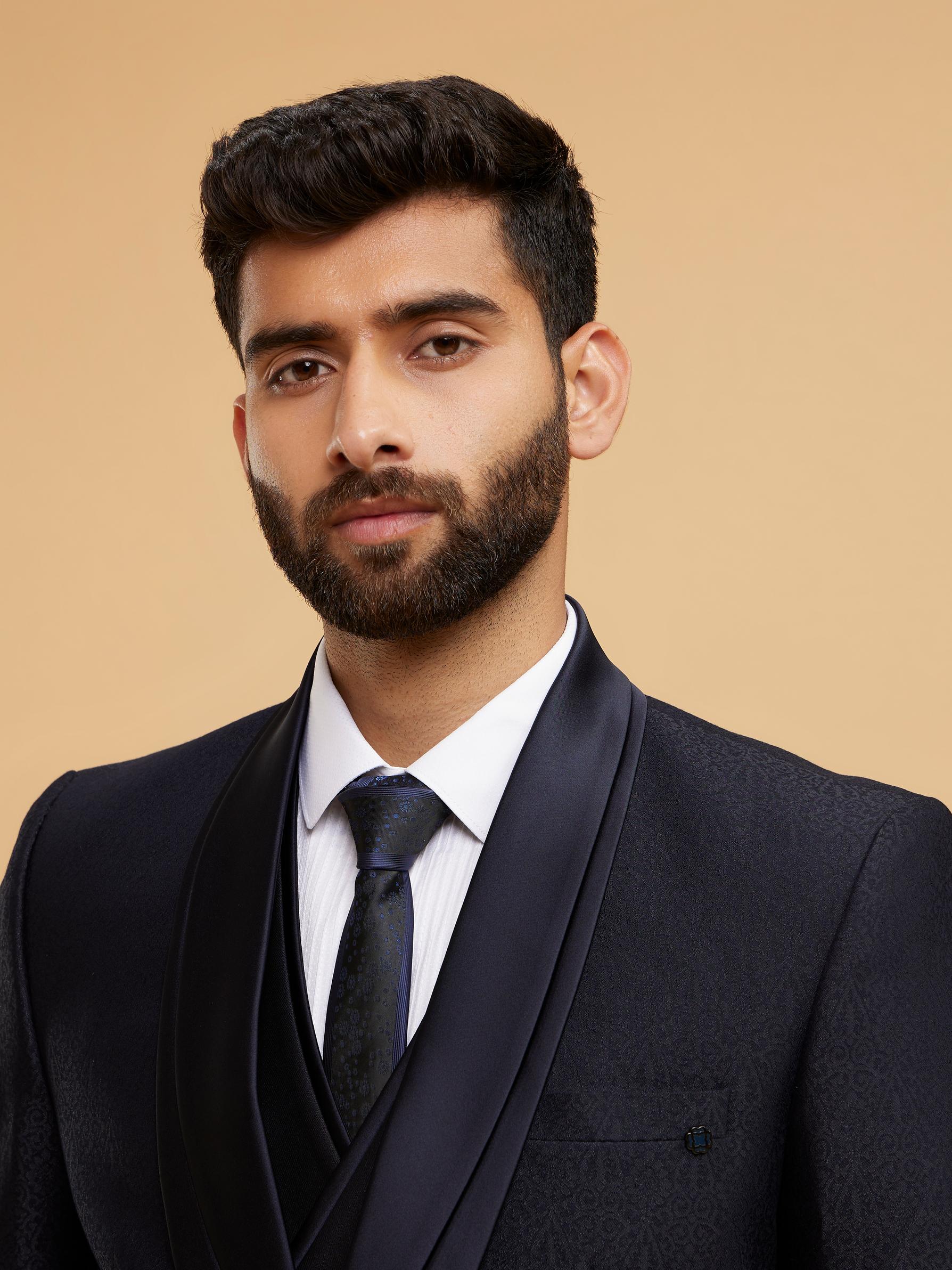 Twamev Men Dark Blue Suit Set