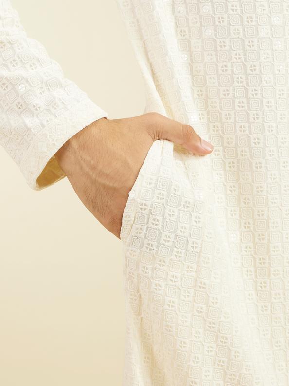 Diwas Men Ivory Cream Chikankari Sequinned Kurta