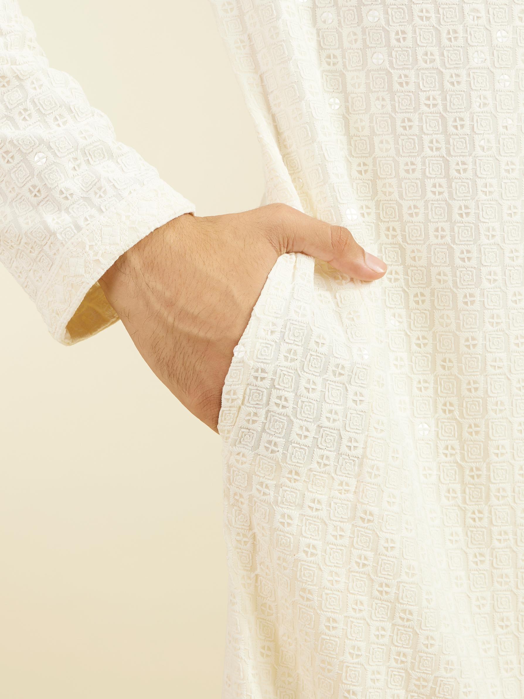 Diwas Men Ivory Cream Chikankari Sequinned Kurta