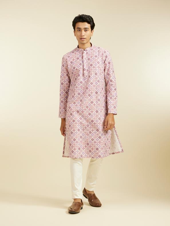 Diwas Men Soft Lilac Chikankari Inspired Printed Kurta