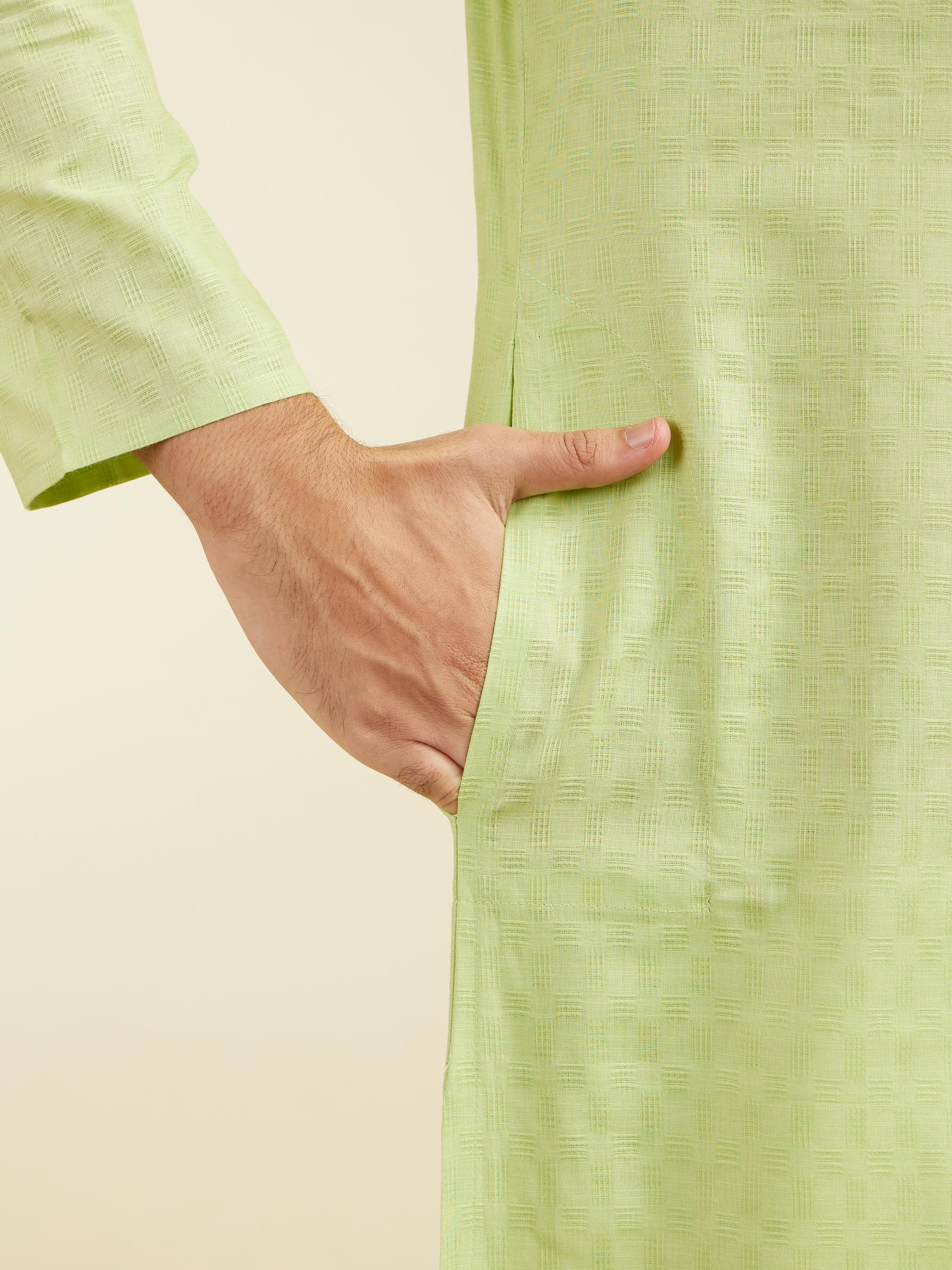 Diwas Men Soft Green Self Textured Kurta