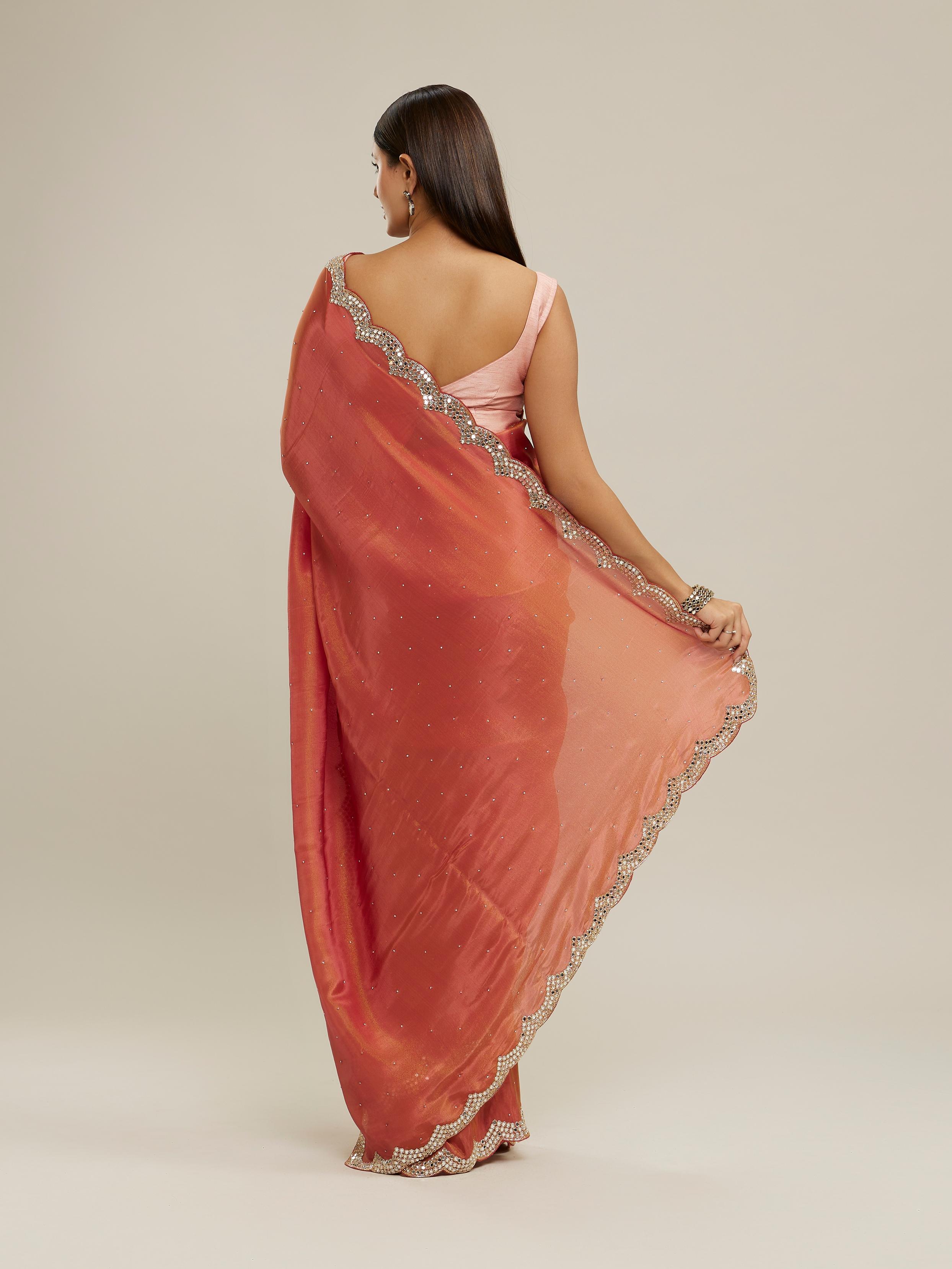 Twamev Women Glorious Rust Red Tissue Saree