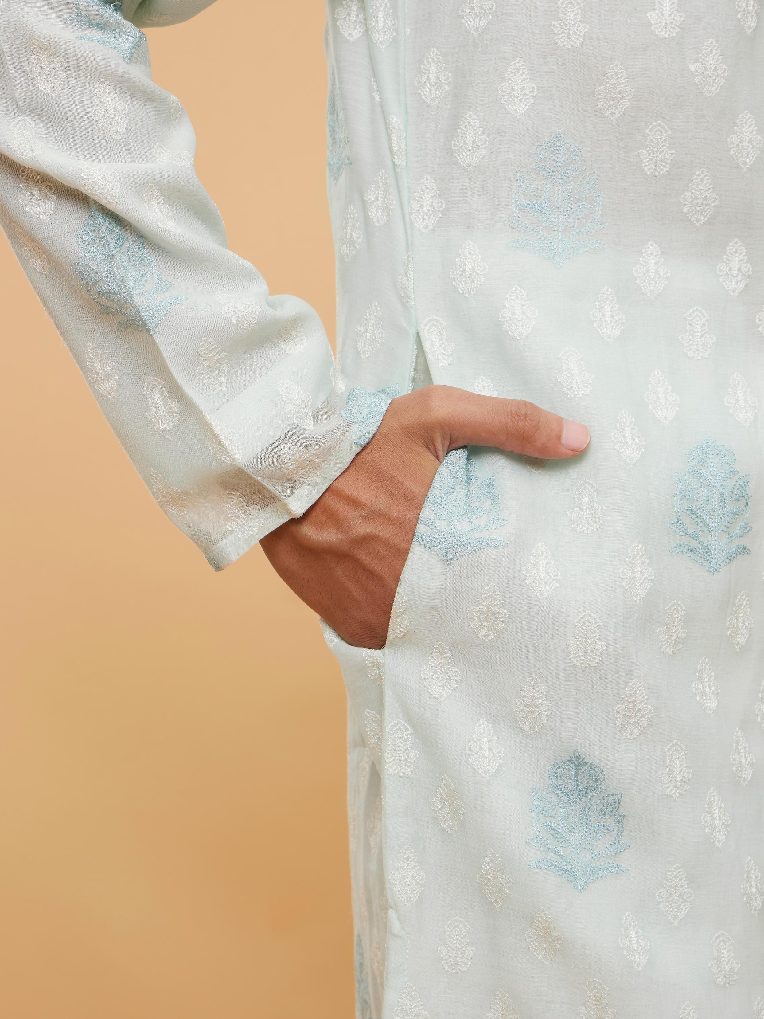 Twamev Men Aqua Green Buta Patterned Kurta Set