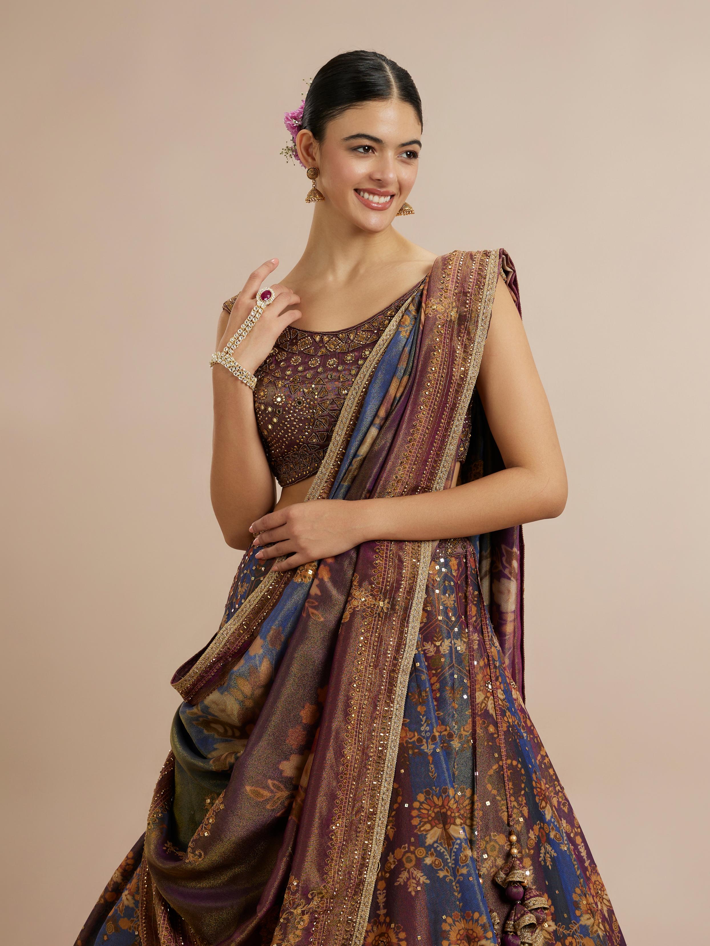 Twamev Women Glorious Brown Blended Silk Lehenga