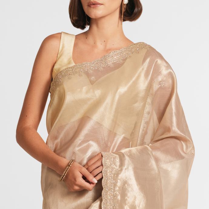 Twamev Women Radiant Gold Tissue Saree