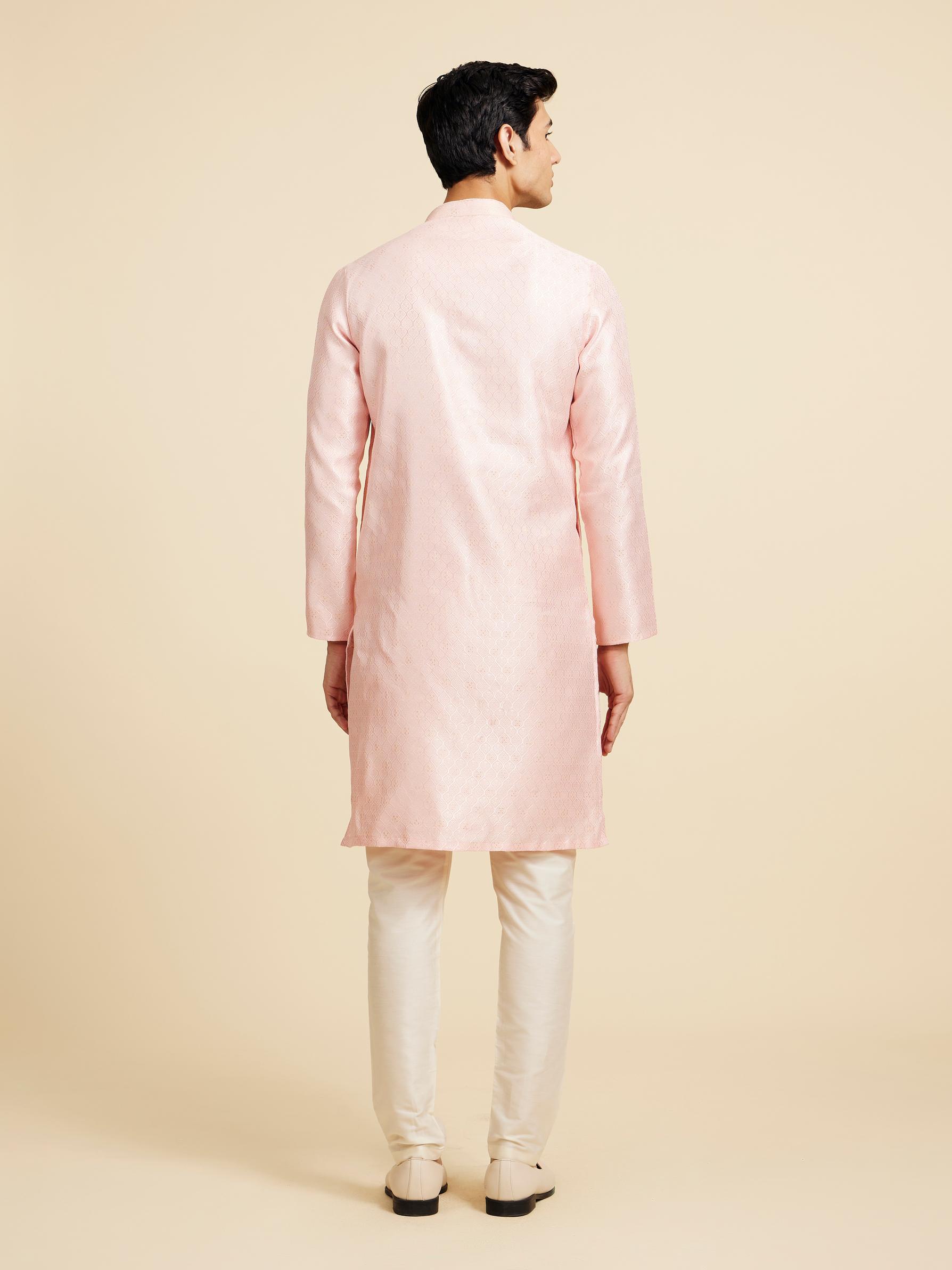 Diwas Men Rose Pink Ogee Patterned Kurta with Potli Buttons