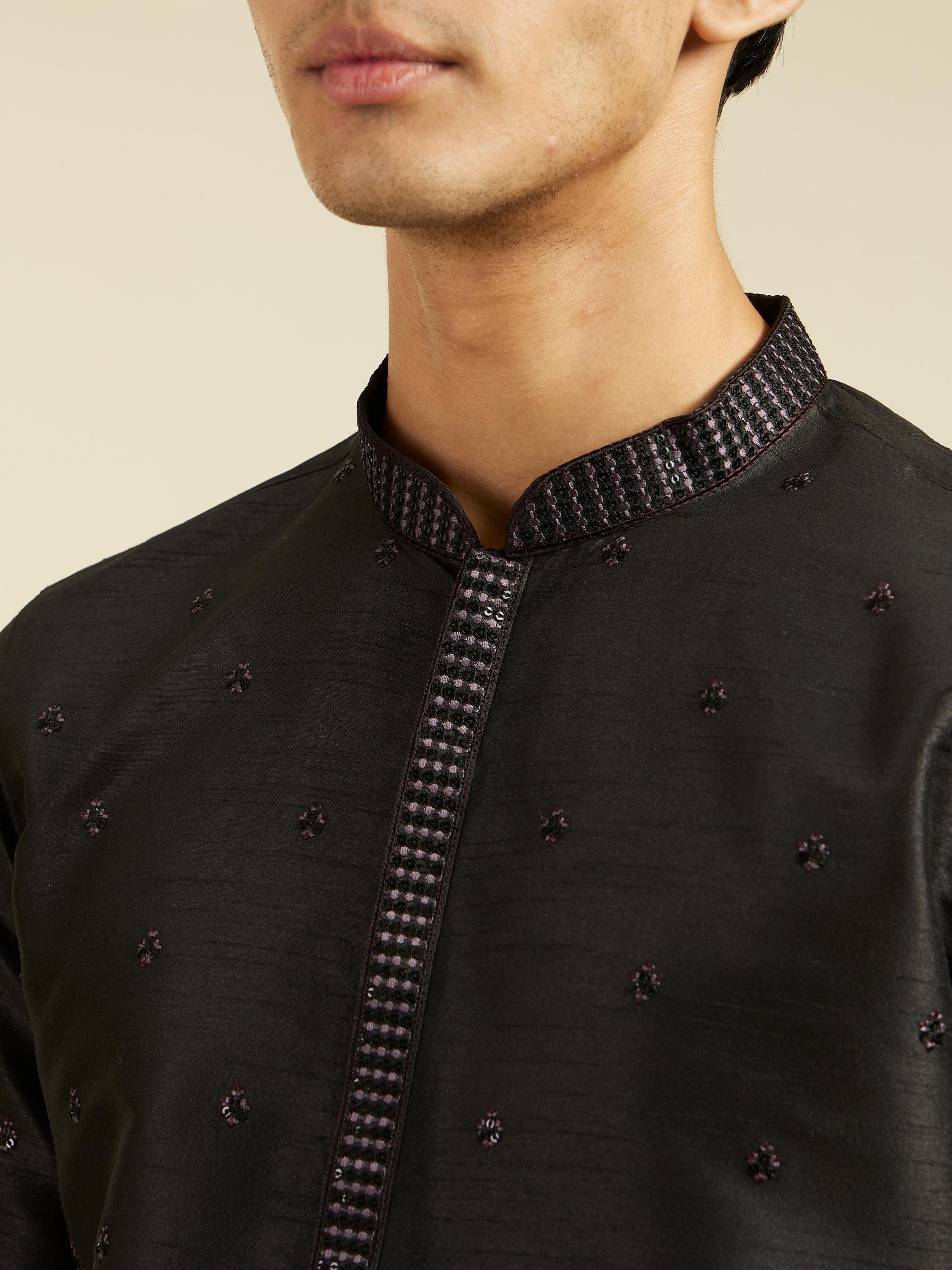 Diwas Men Midnight Black Buta Embroidered Kurta with Sequin Work
