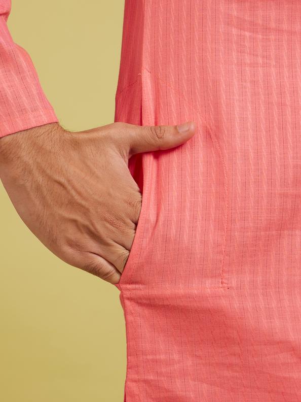 Diwas Men Rani Pink Self Striped Patterned Kurta