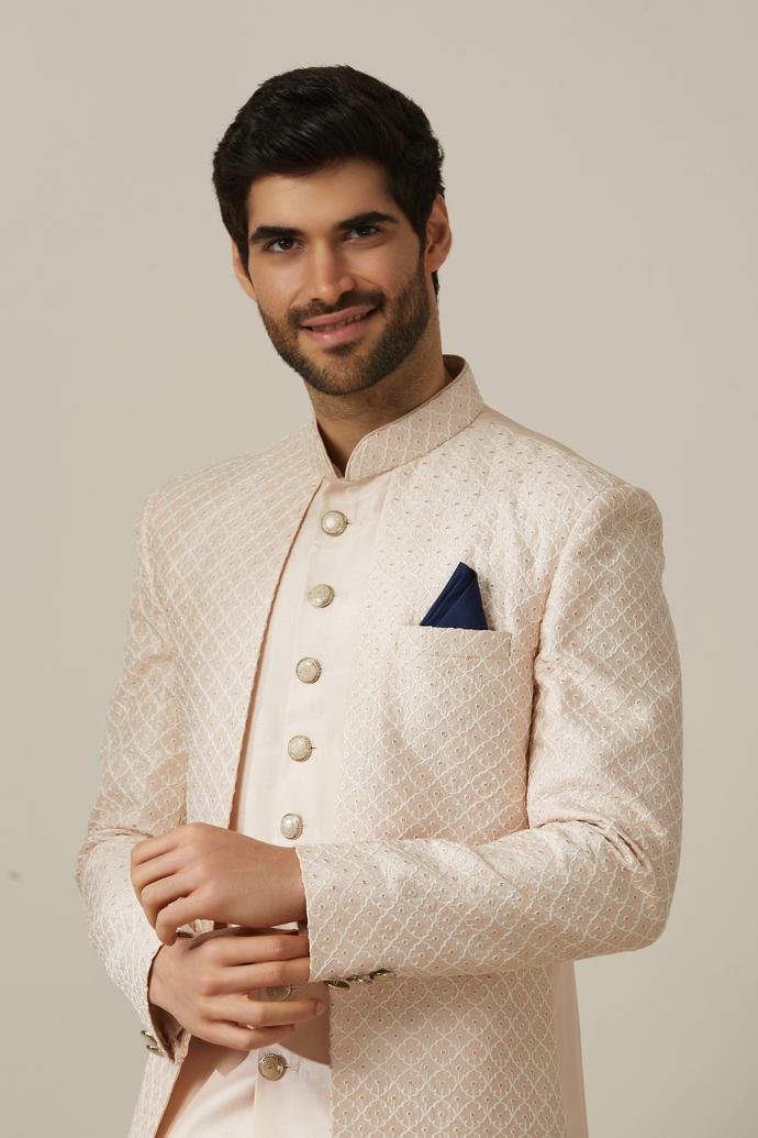 Twamev Men Pink Art Silk Sequin Work Sherwani