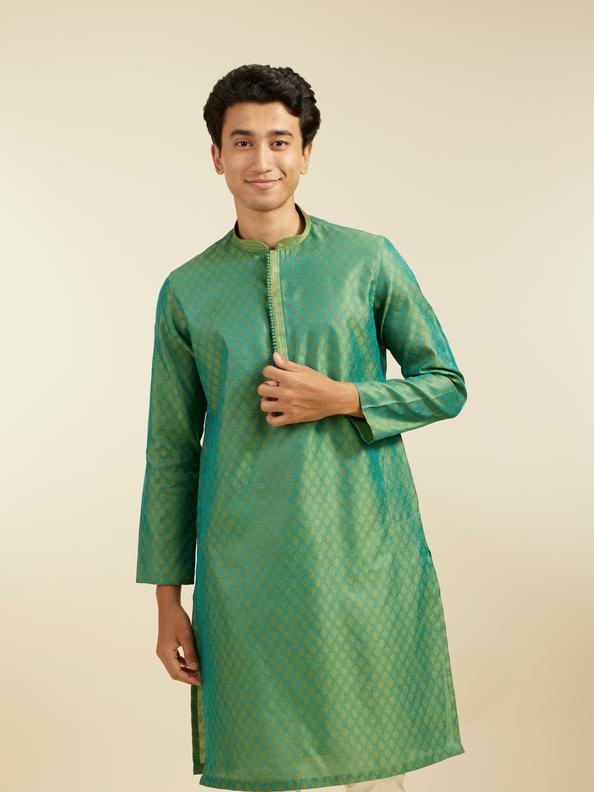 Diwas Men Soft Green Buta Patterned Kurta