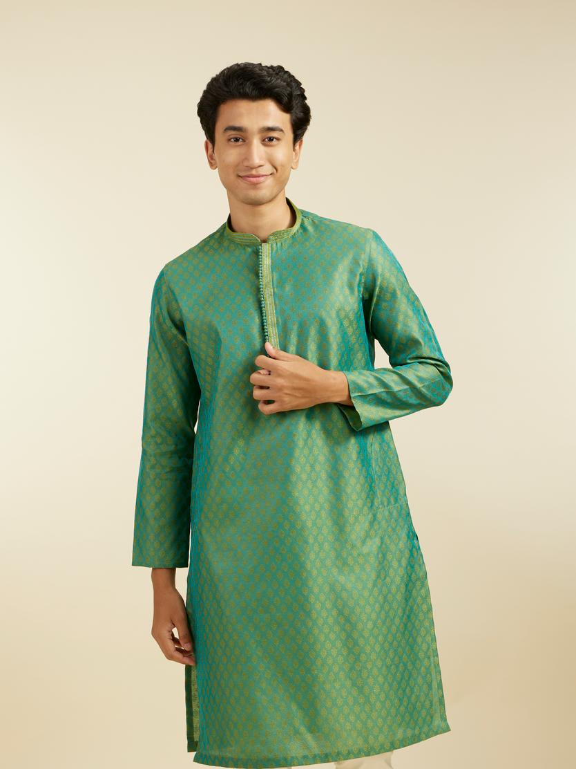 Diwas Men Soft Green Buta Patterned Kurta