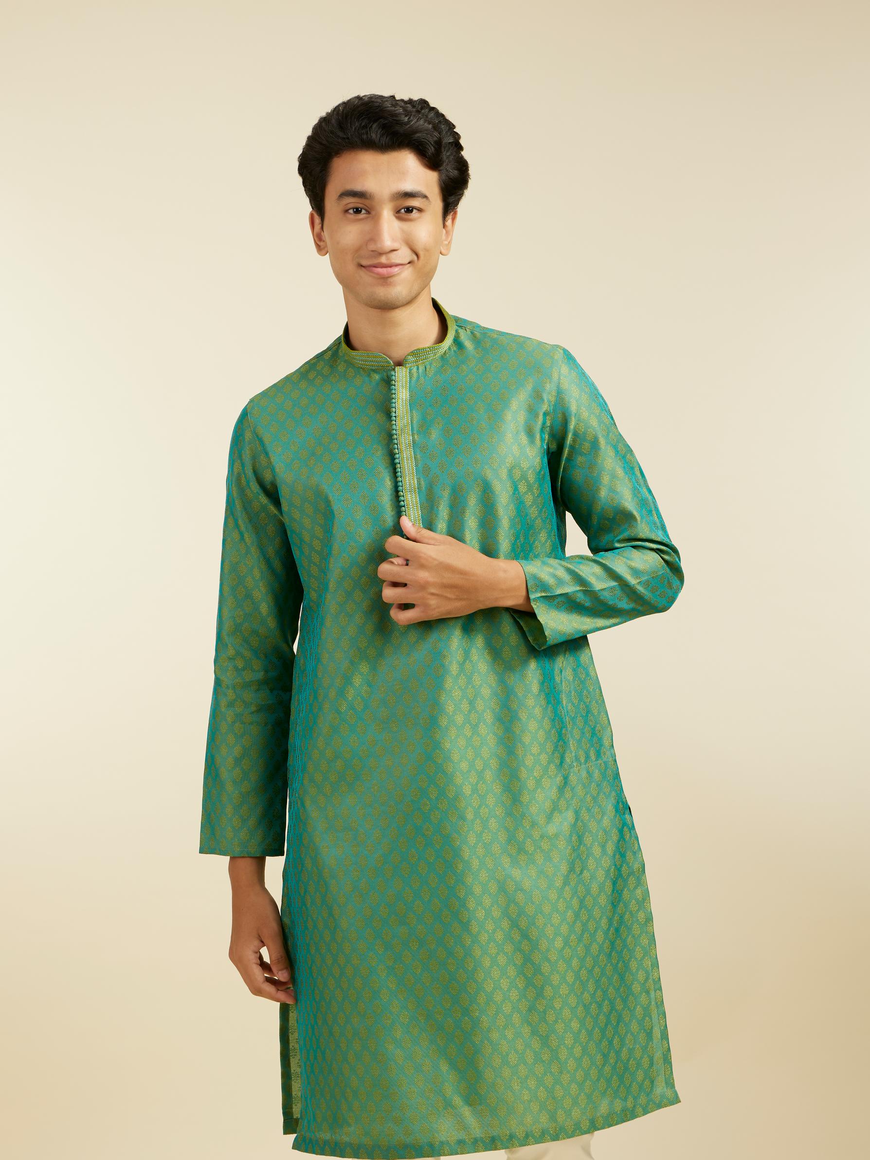 Diwas Men Soft Green Buta Patterned Kurta