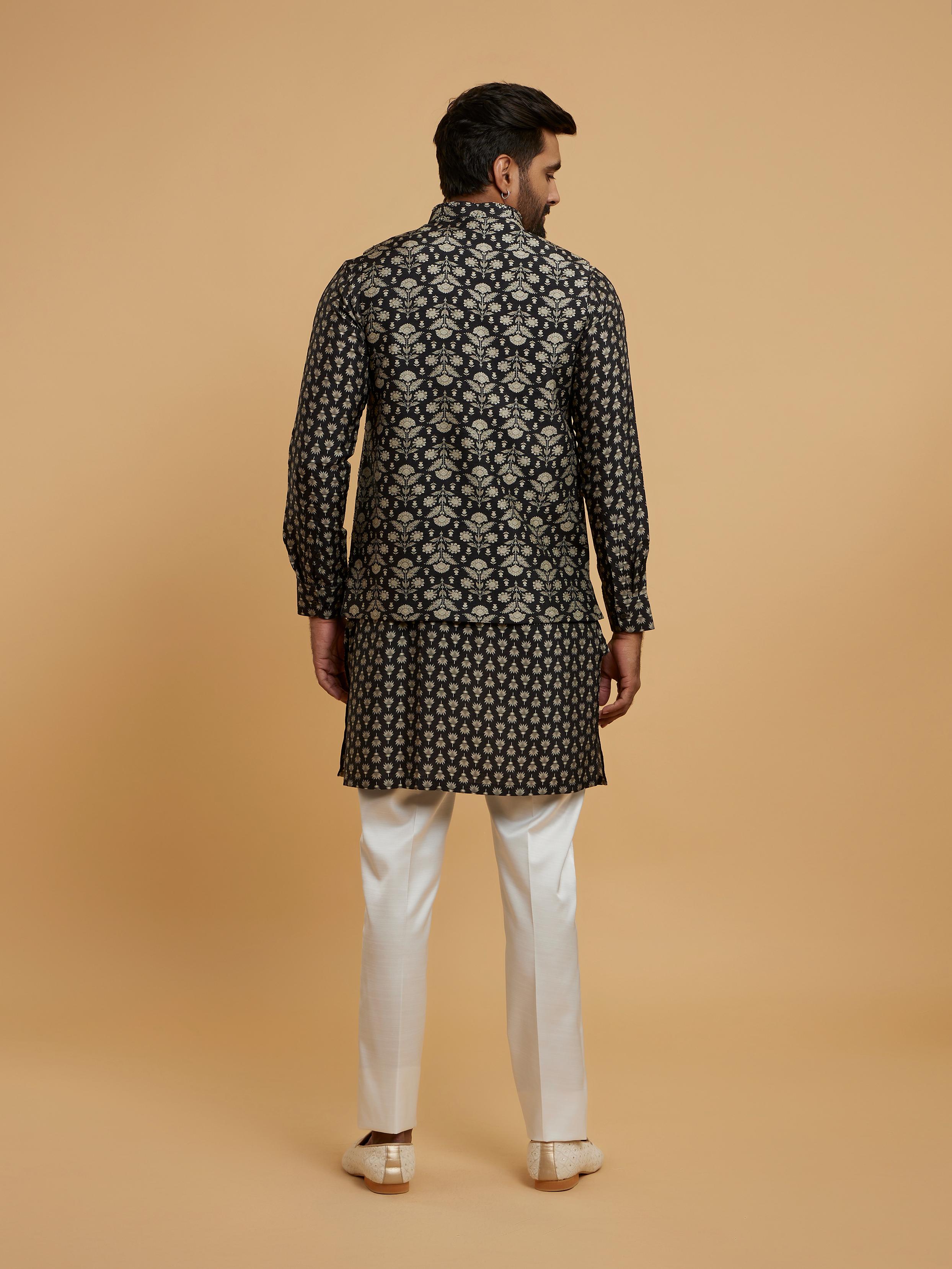 Twamev Men Black Majesty Kurta Jacket Set