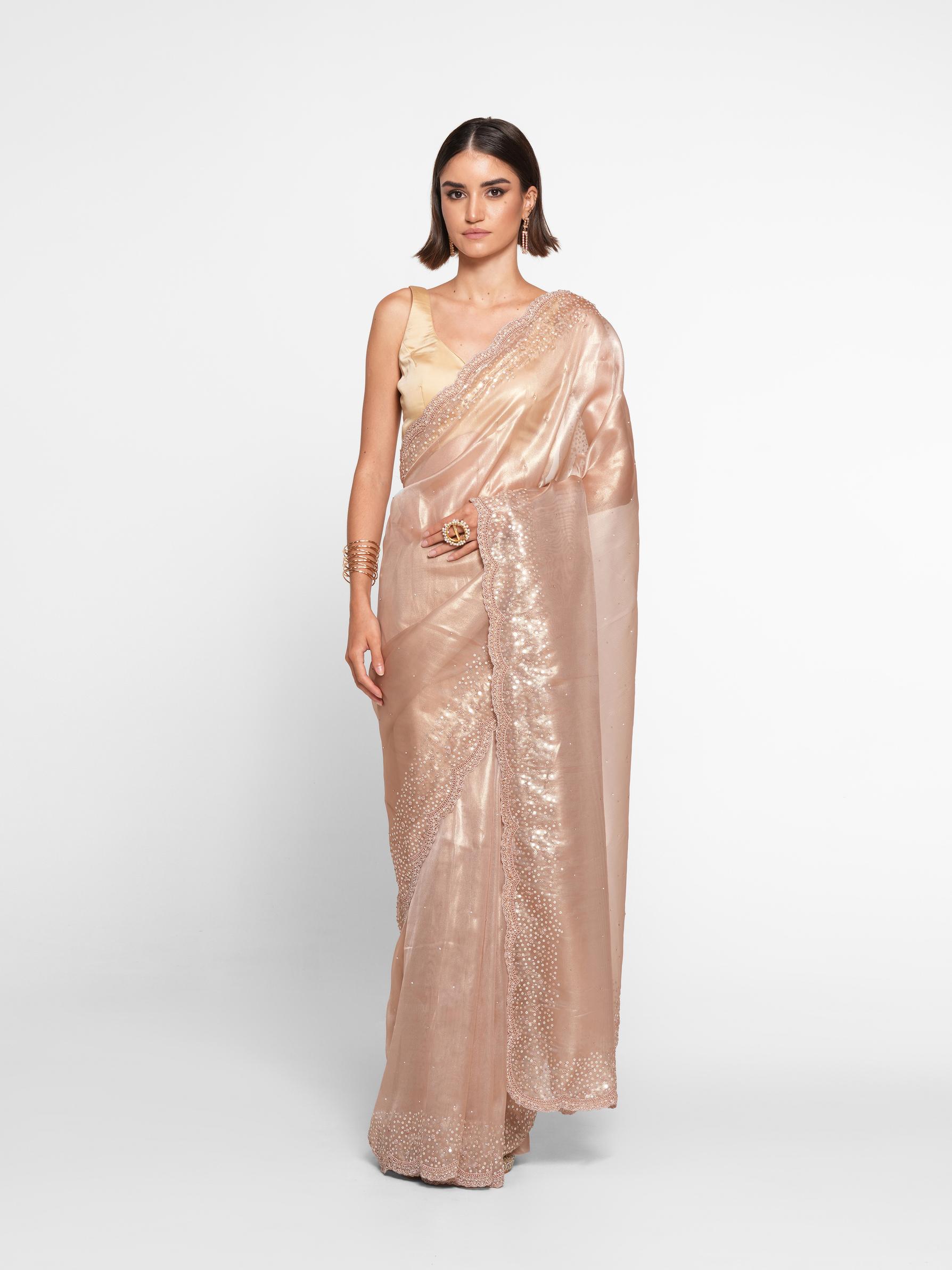 Twamev Women Fawn Festive Organza Saree