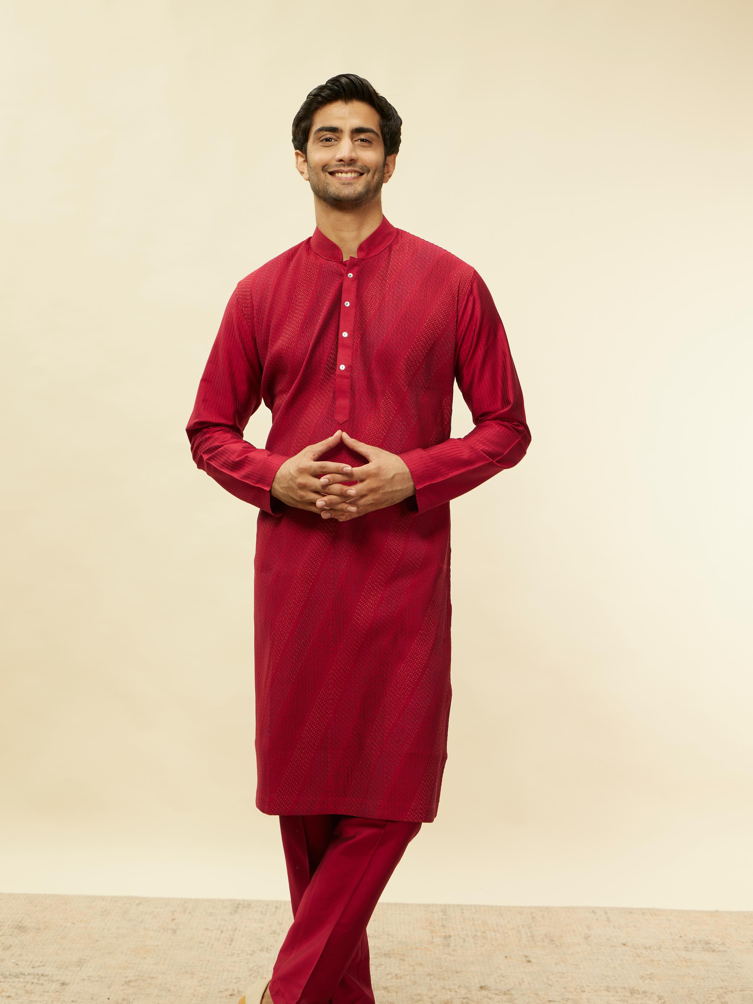 Twamev Men Timeless Red Pintex Elegance Kurta Set