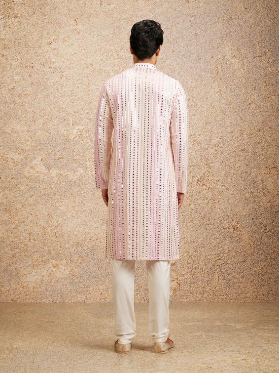 Twamev Men Twinkling Pink Georgette Kurta Pajama