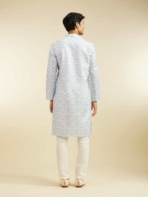 Diwas Men Ice Blue Jaal Medallion Patterned Kurta