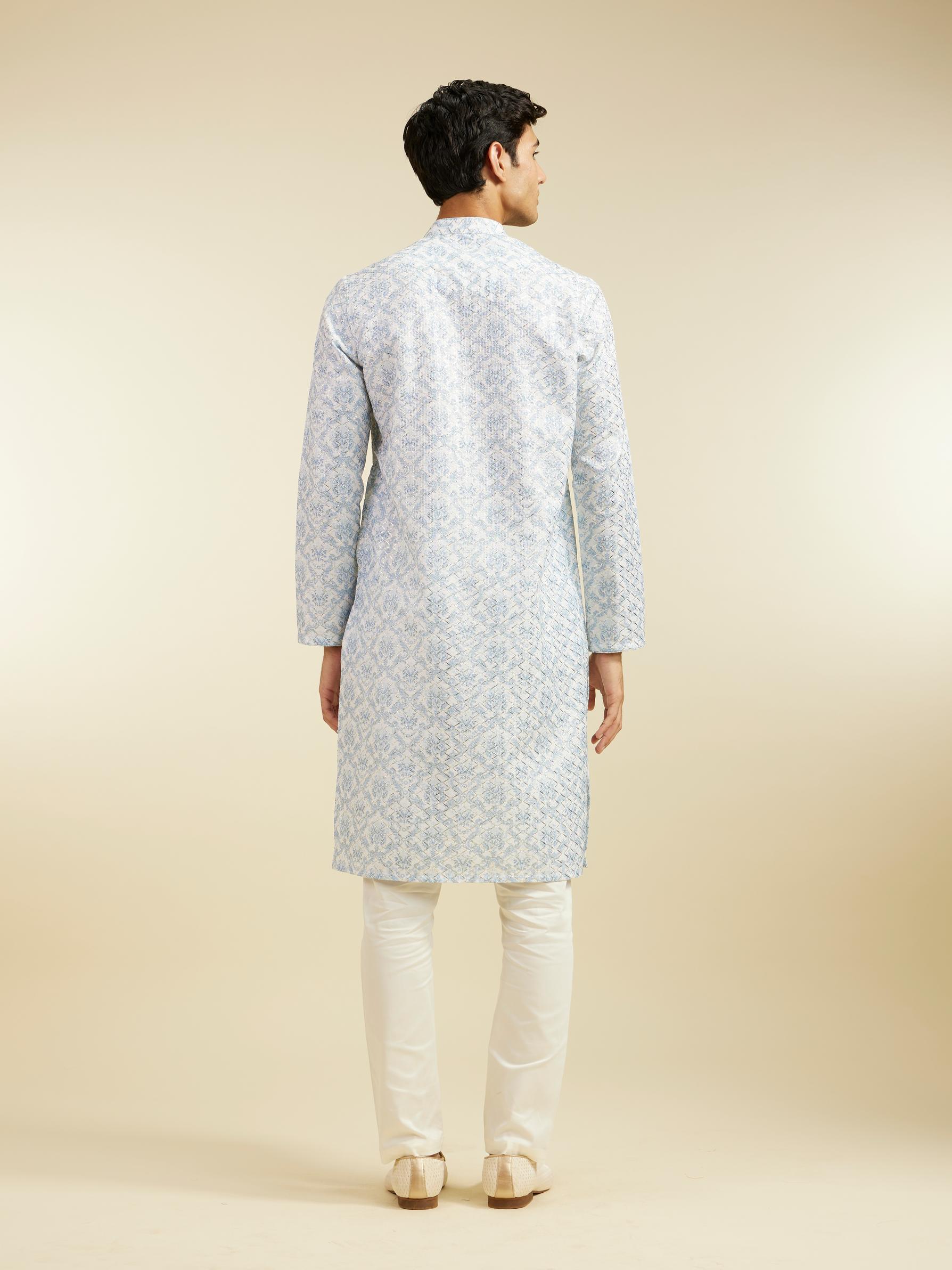 Diwas Men Ice Blue Jaal Medallion Patterned Kurta