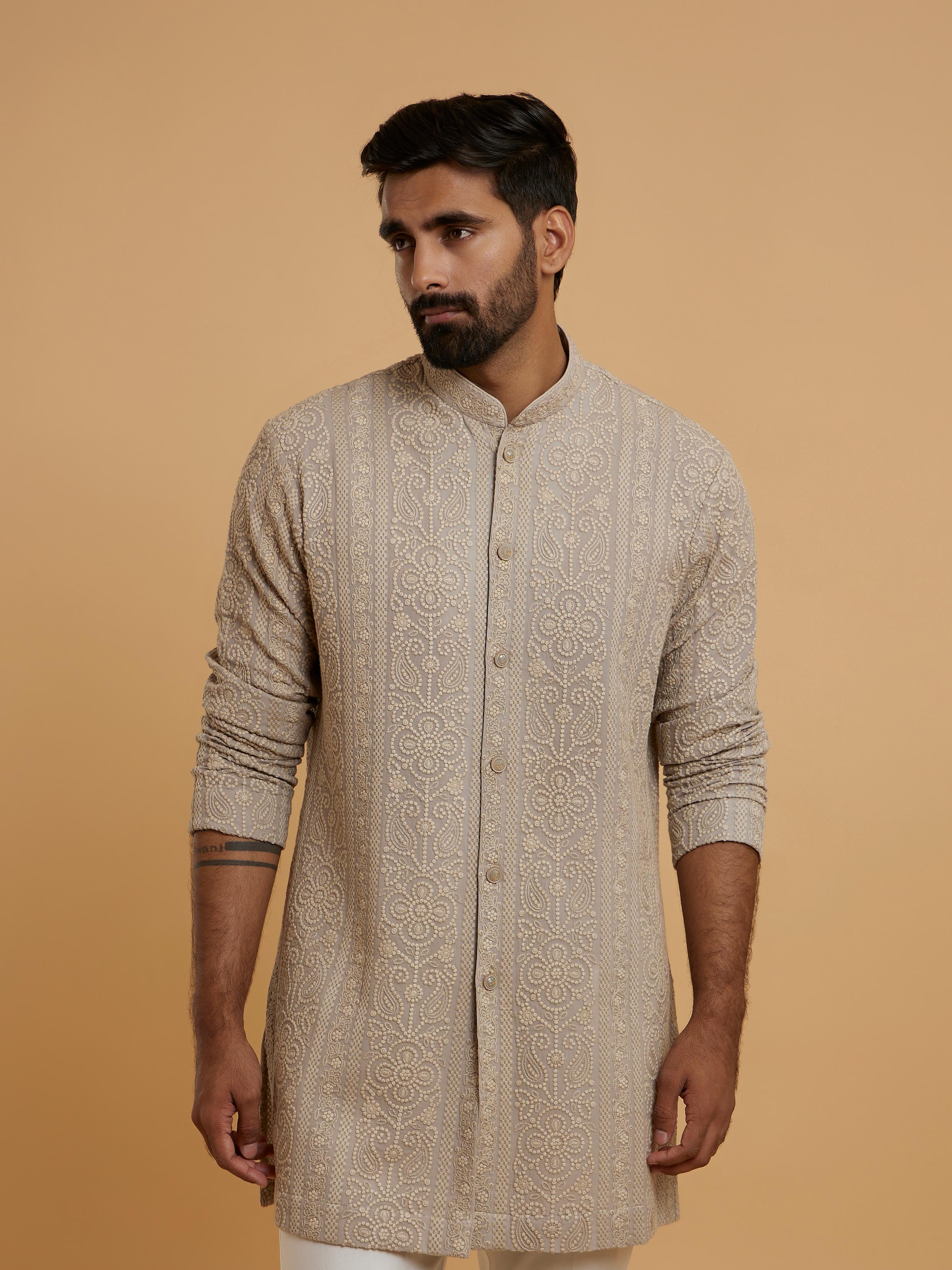 Twamev Men Beige Extravaganza Georgette Kurta Pajama