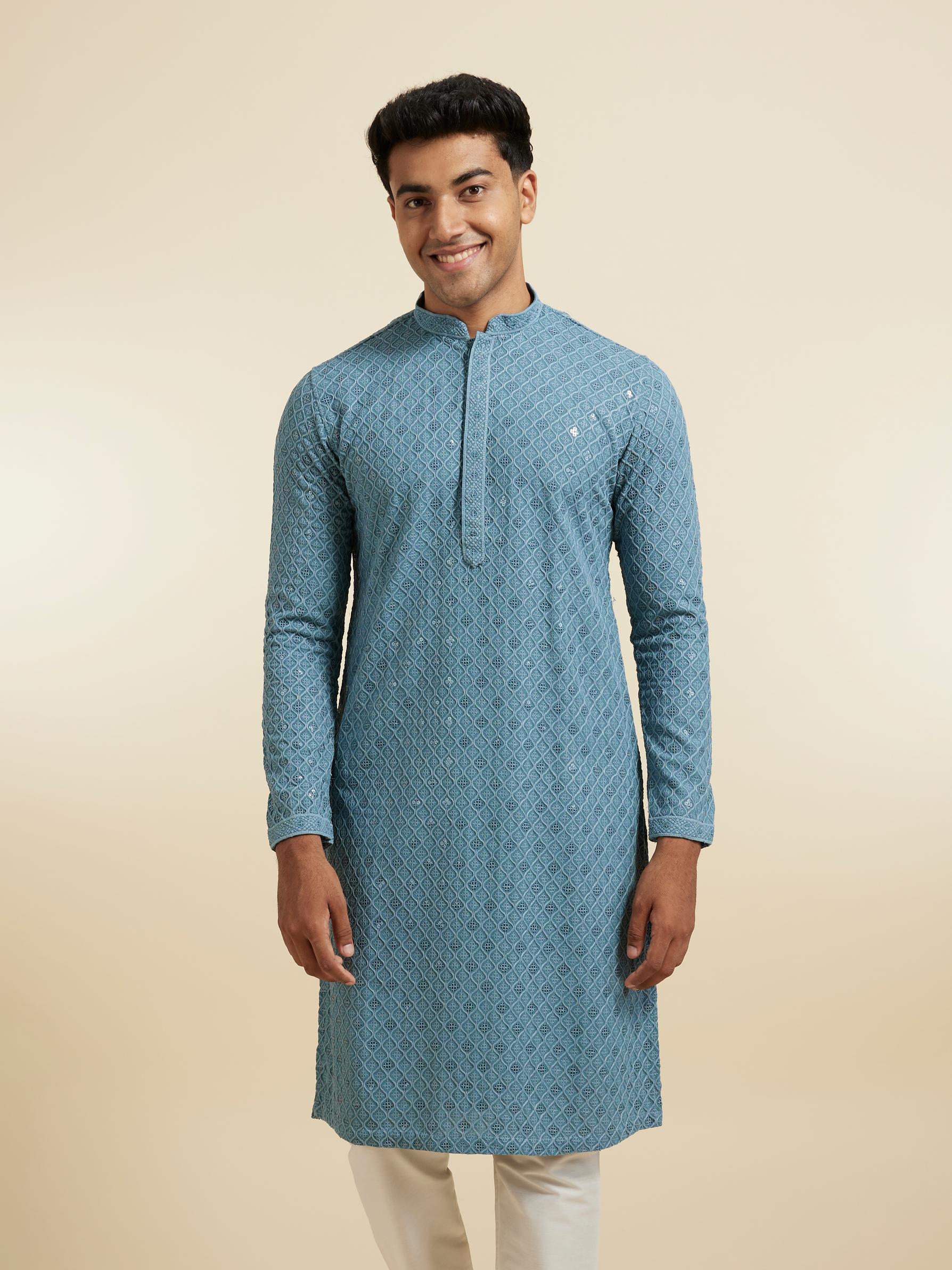 Diwas Men Greyish Blue Vibrance Kurta Pajama