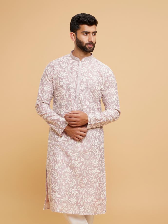 Twamev Men Twinkling Dusty Pink Kurta Pajama