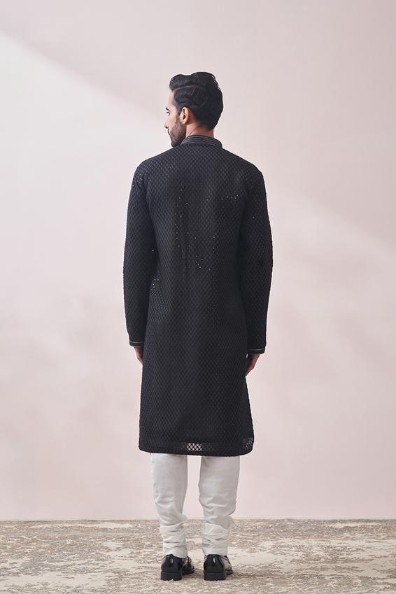 Twamev Men Midnight Black Chikanakri Kurta Set