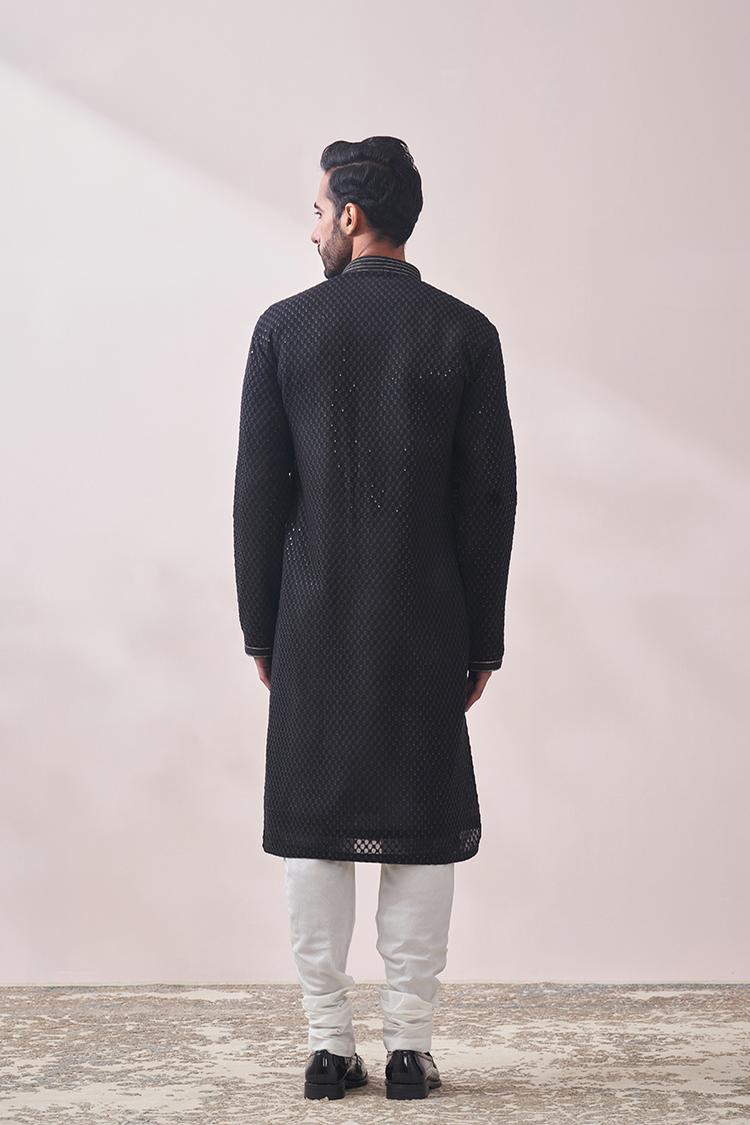 Twamev Men Midnight Black Chikanakri Kurta Set