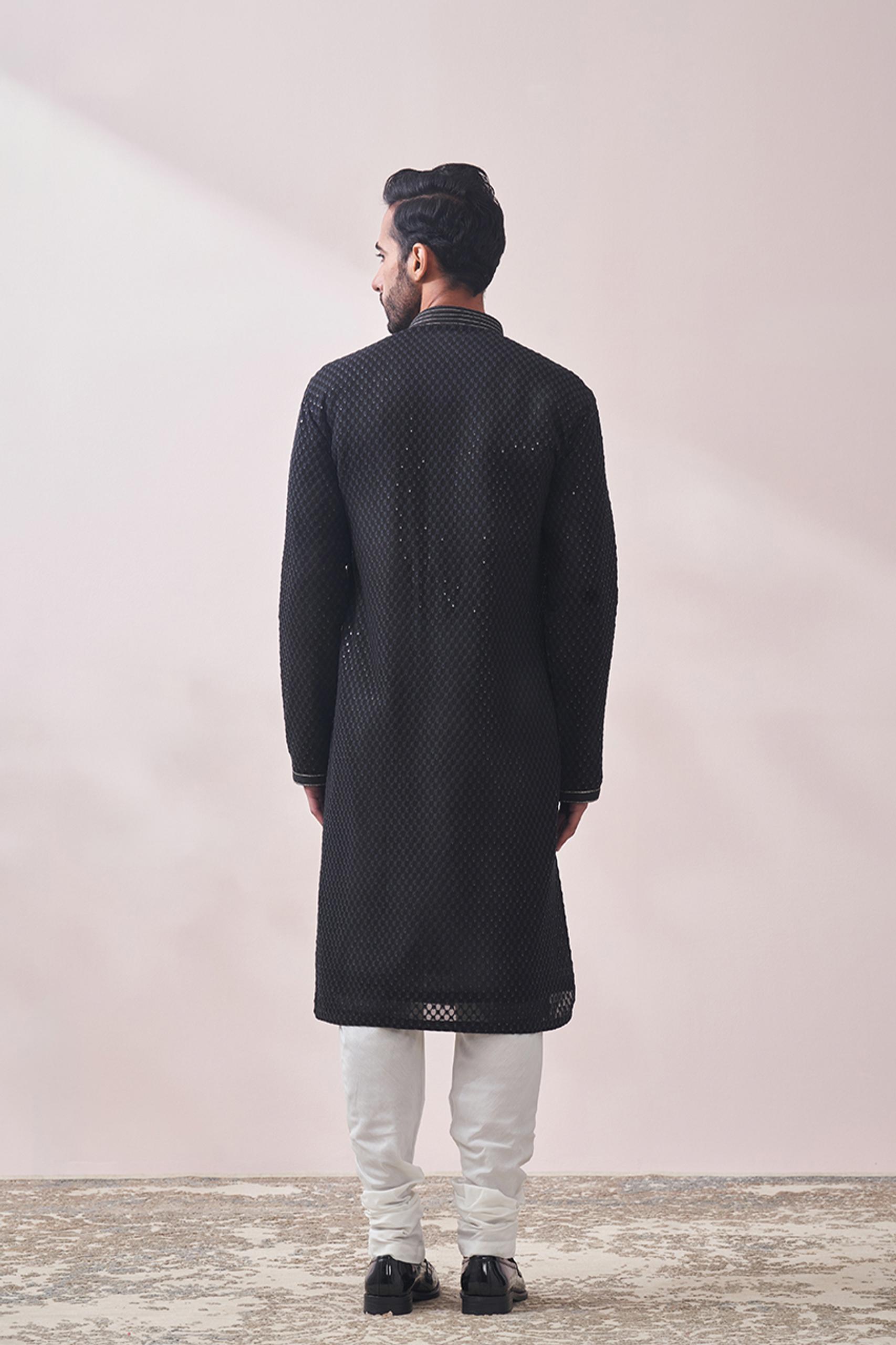 Twamev Men Midnight Black Chikanakri Kurta Set