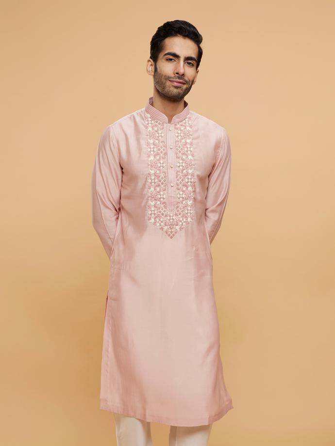Twamev Men Peach Prime Elegance Kurta Pajama