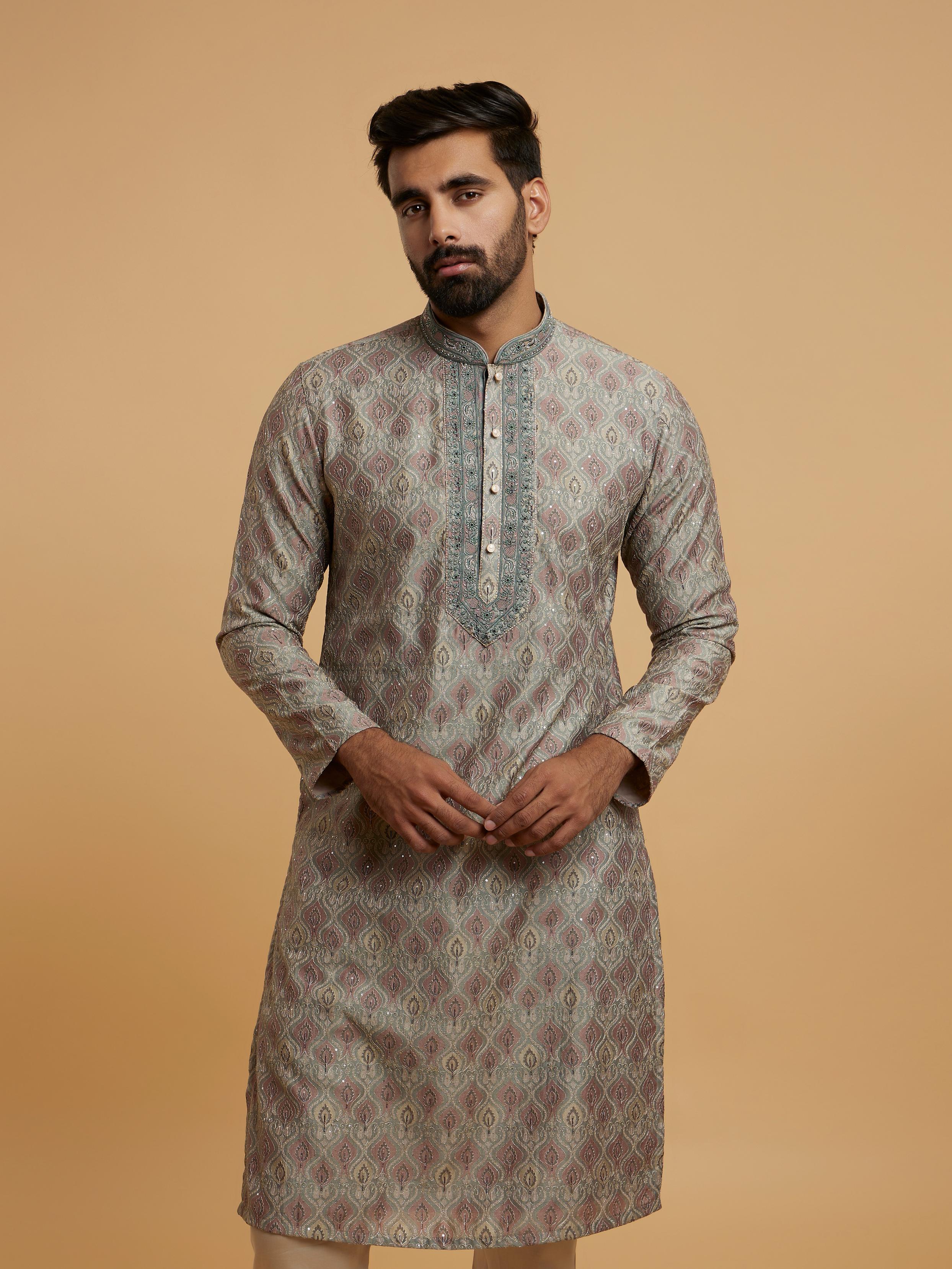 Twamev Men Olive Green Elegance Kurta Pajama