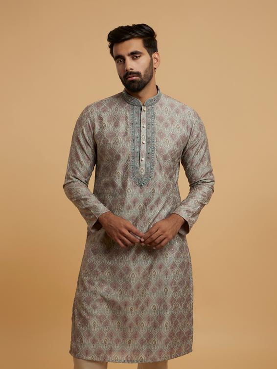 Twamev Men Olive Green Elegance Kurta Pajama
