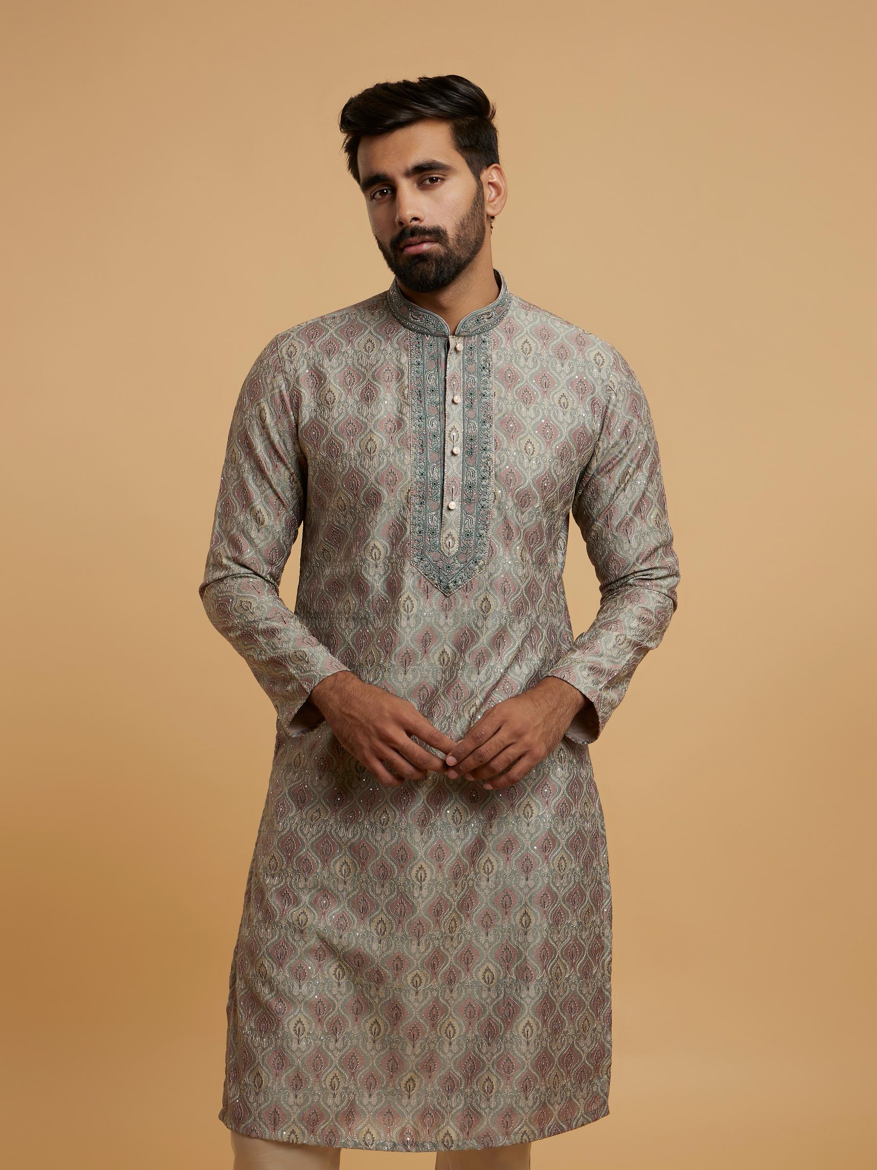 Twamev Men Olive Green Elegance Kurta Pajama