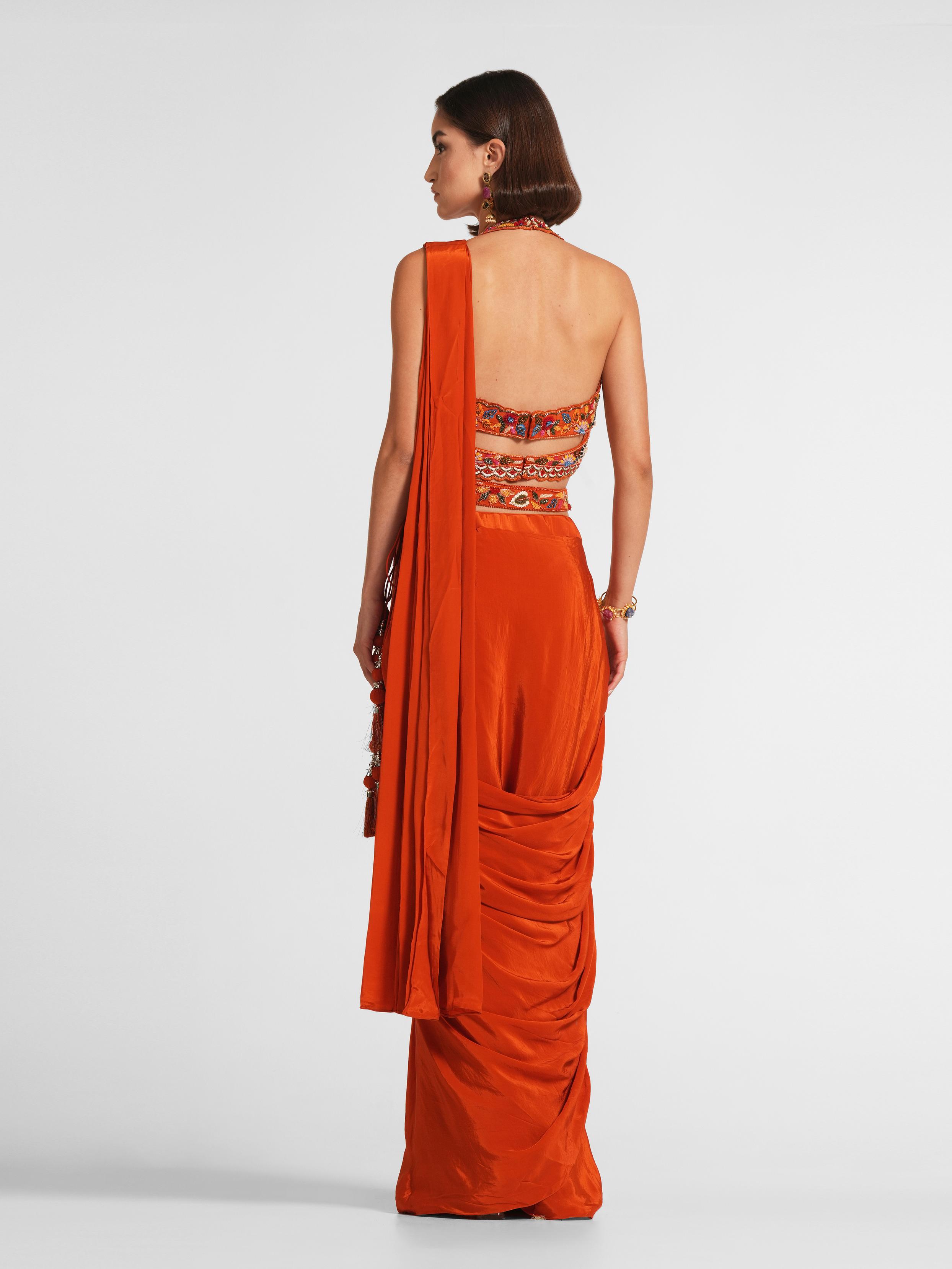 Twamev Women Radiant Orange Satin Saree
