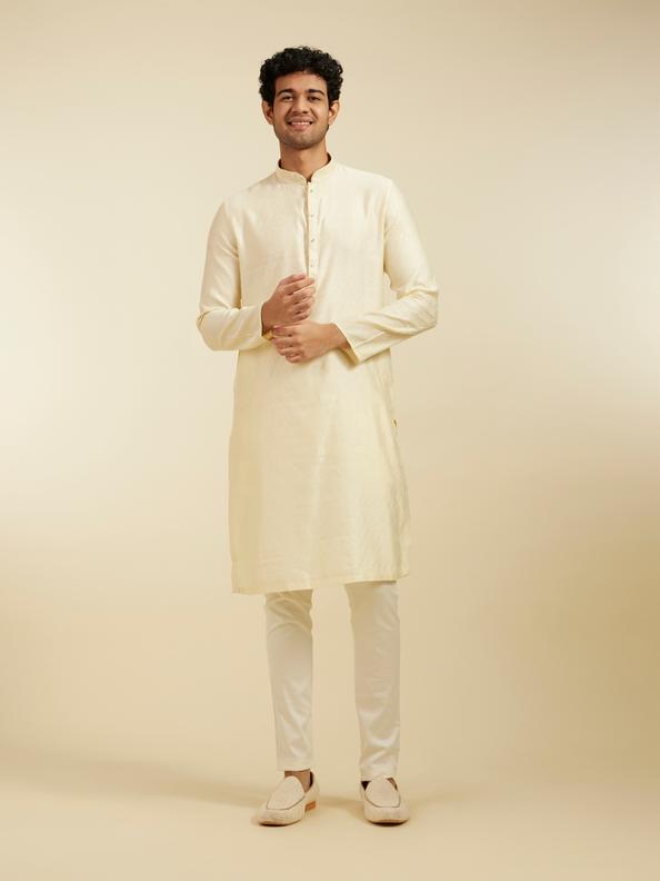 Diwas Men Cream White Honeycomb Patterned Kurta