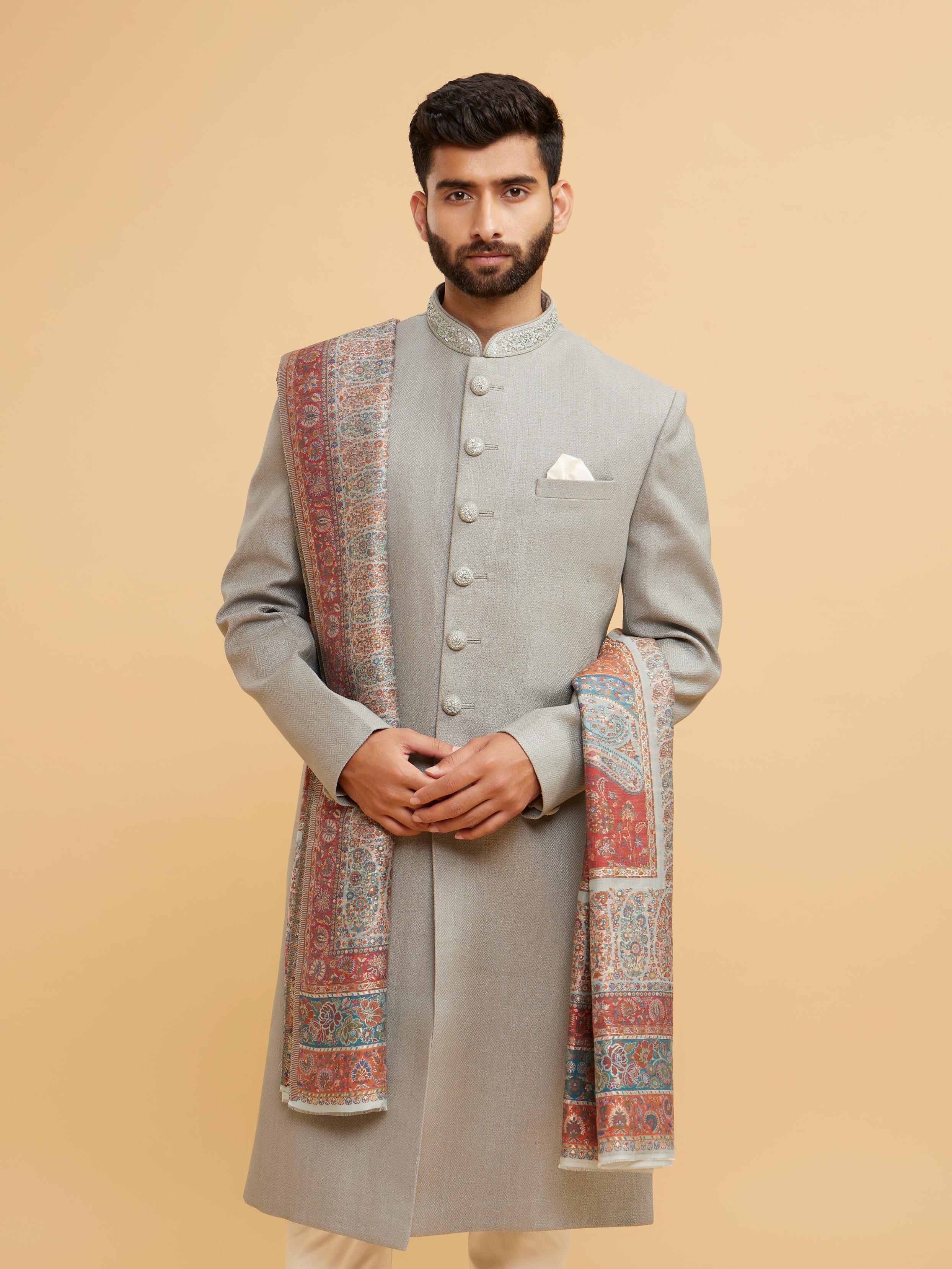 Twamev Men Light Mid Green Enchanting Sherwani
