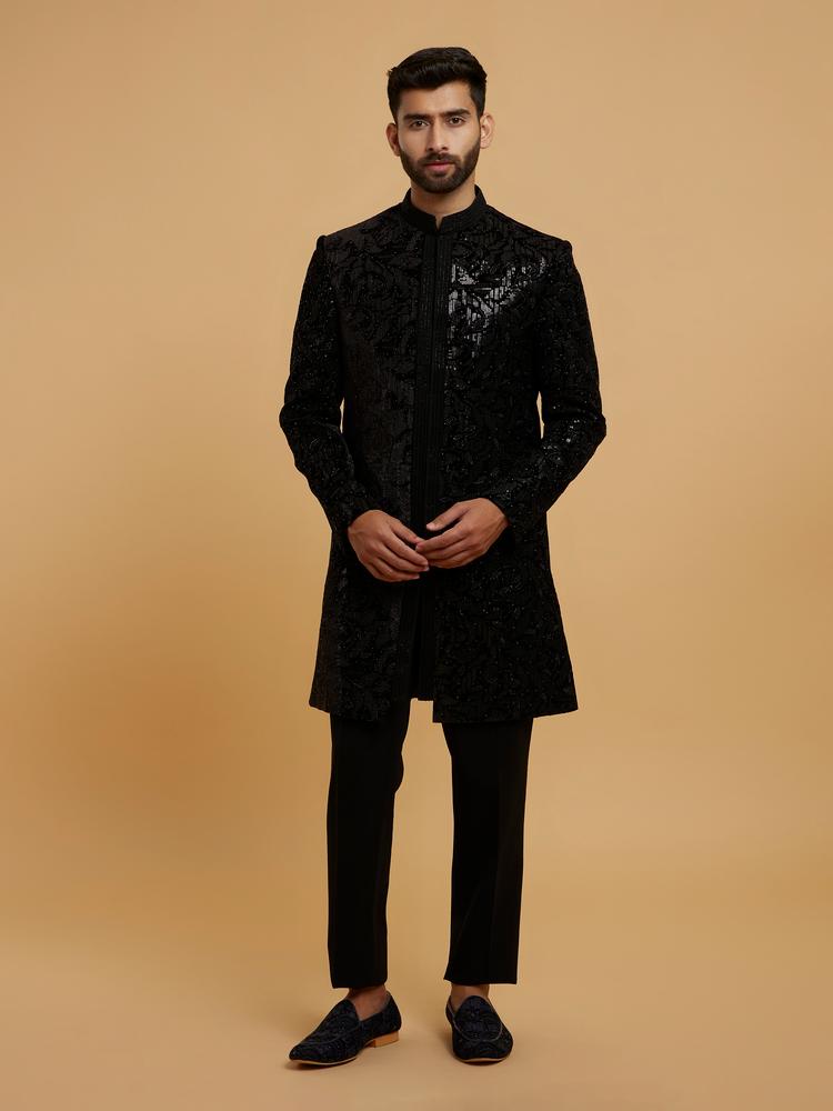 Twamev Men Velvet Galore Black Indo Western