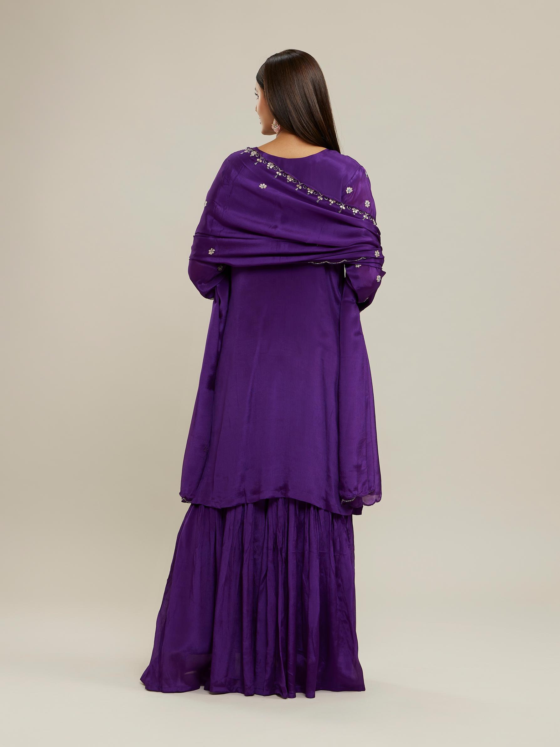 Twamev Women Royal Purple Chinon Stitched Suit